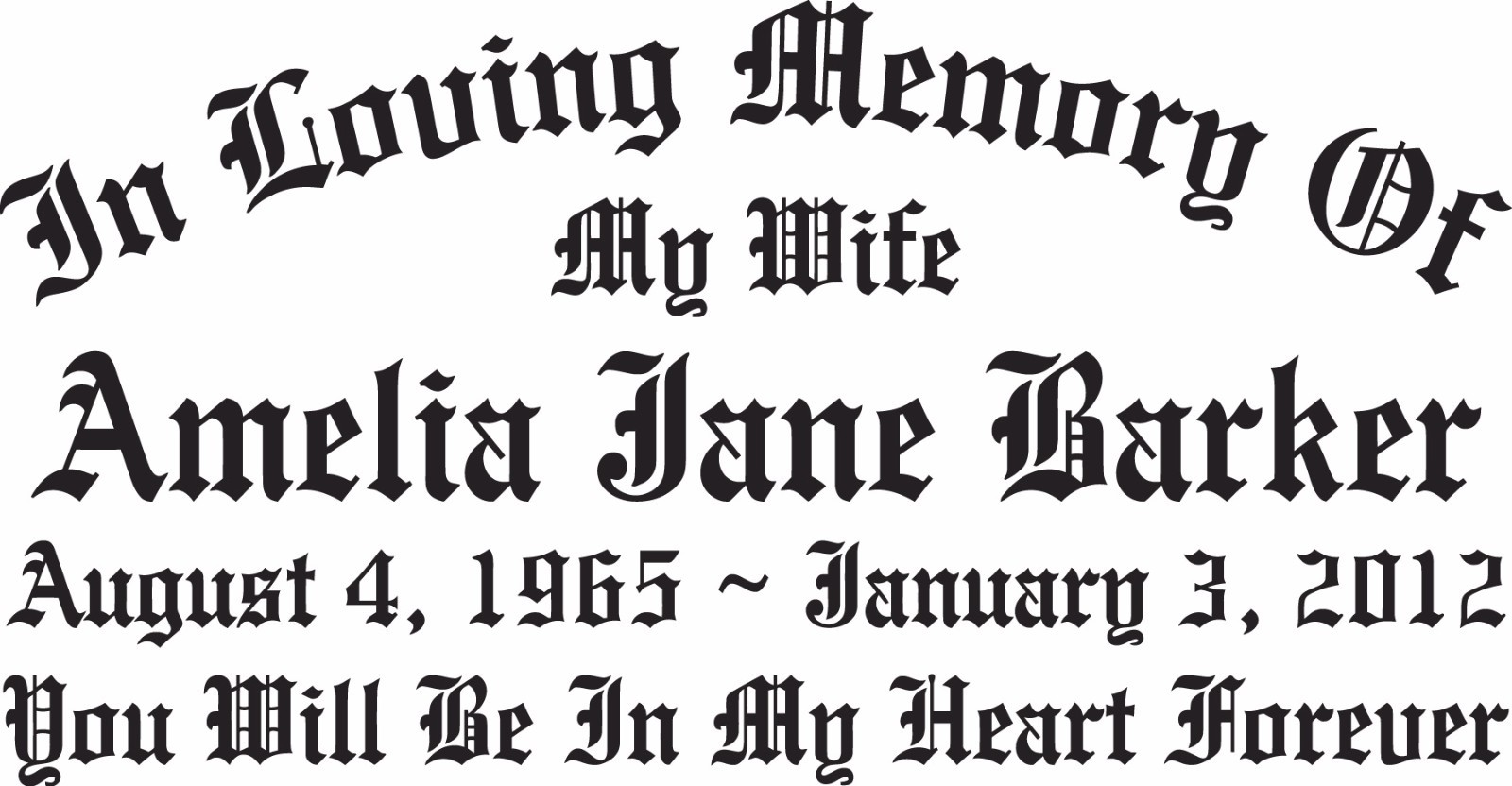Large In Loving Memory Of – Wide Sticker Decal – Up to 5 Lines – 3 Sizes