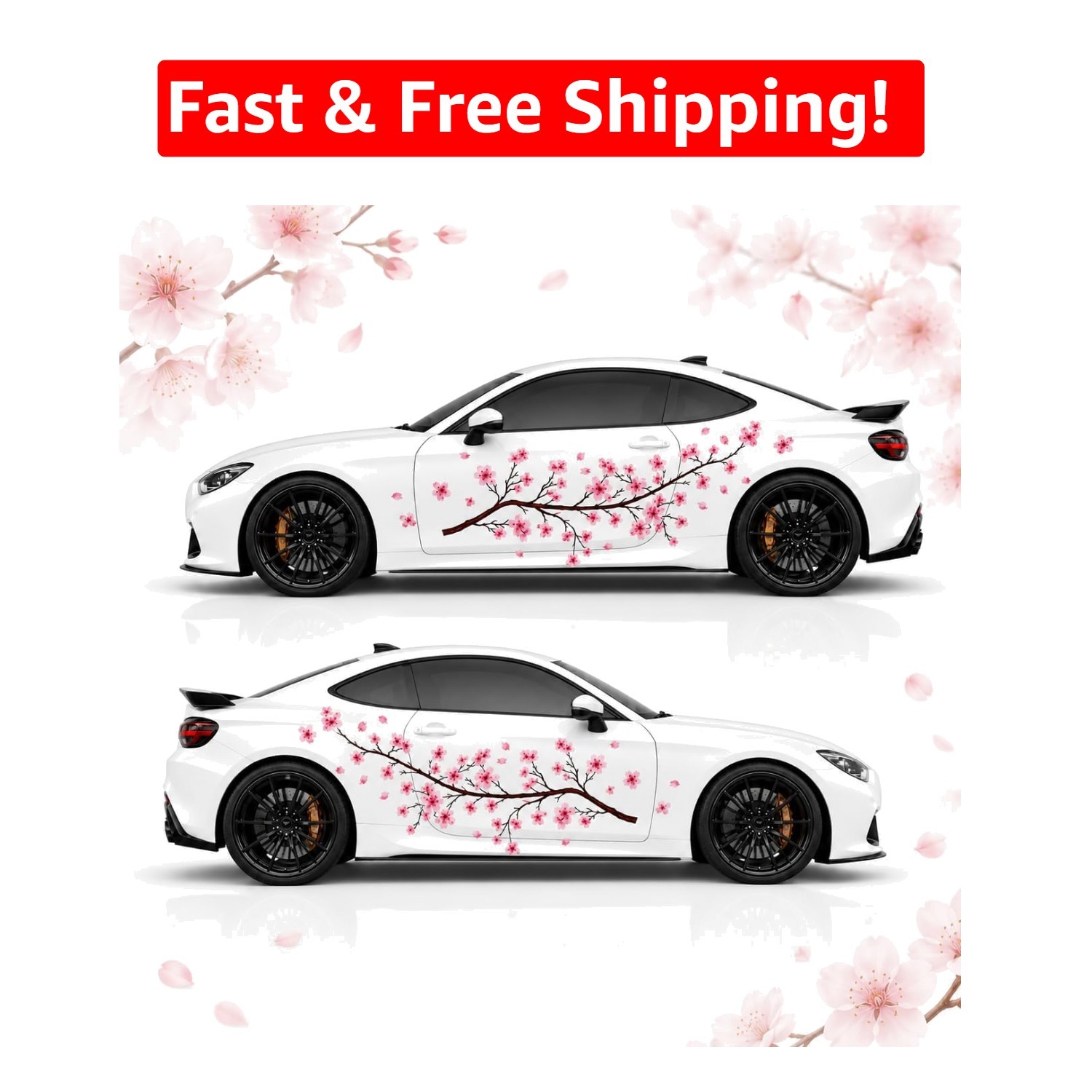Elegant Sakura Floral Vinyl Car Stickers – Waterproof and Easy to Install