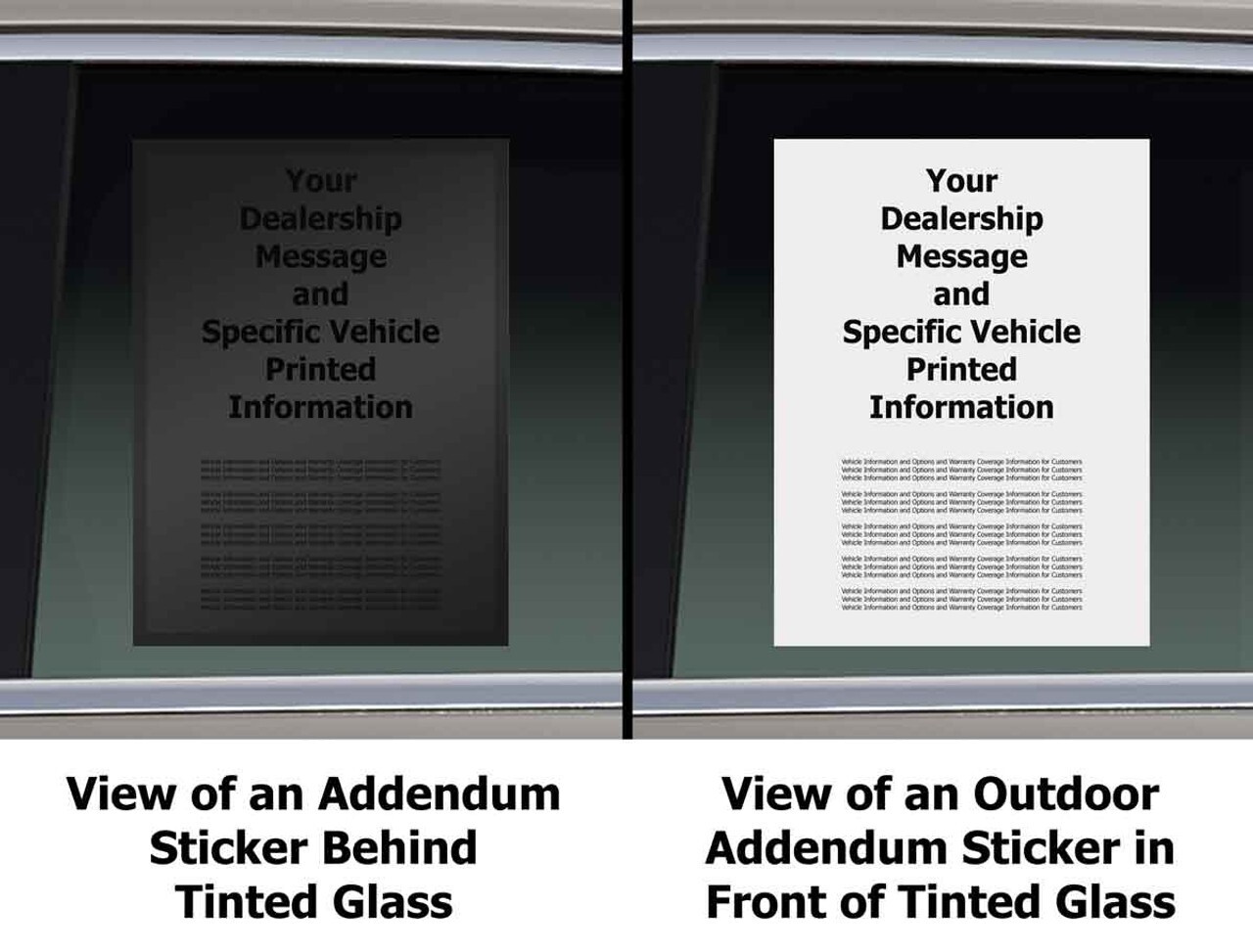 Outdoor Blank White Addendum – Exterior Car Window Stickers (100 per pack)