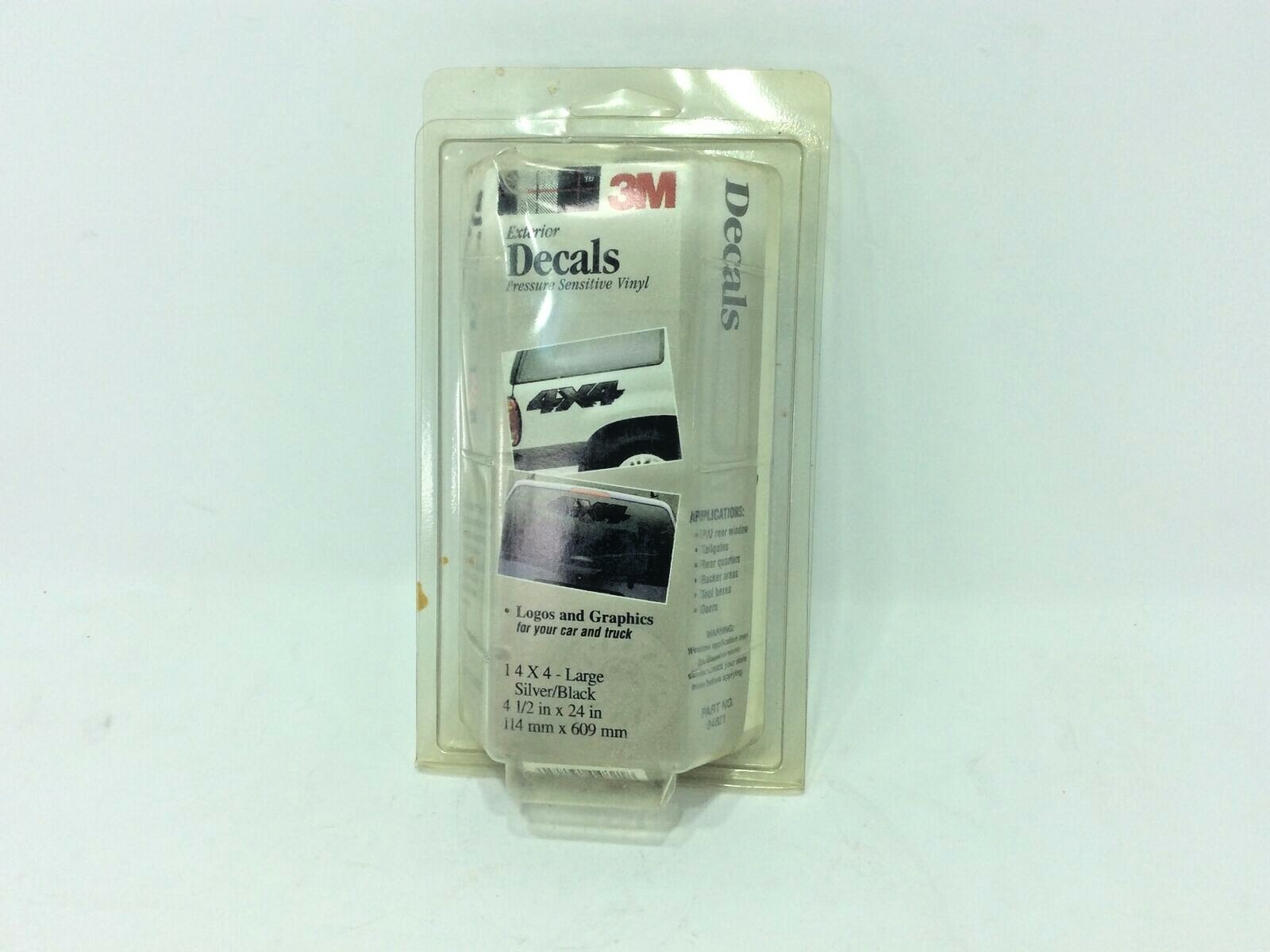 VINTAGE 3M 1980’S *4×4* EXTERIOR DECALS STICKER SILVER/BLACK 4 1/2″ X 24″