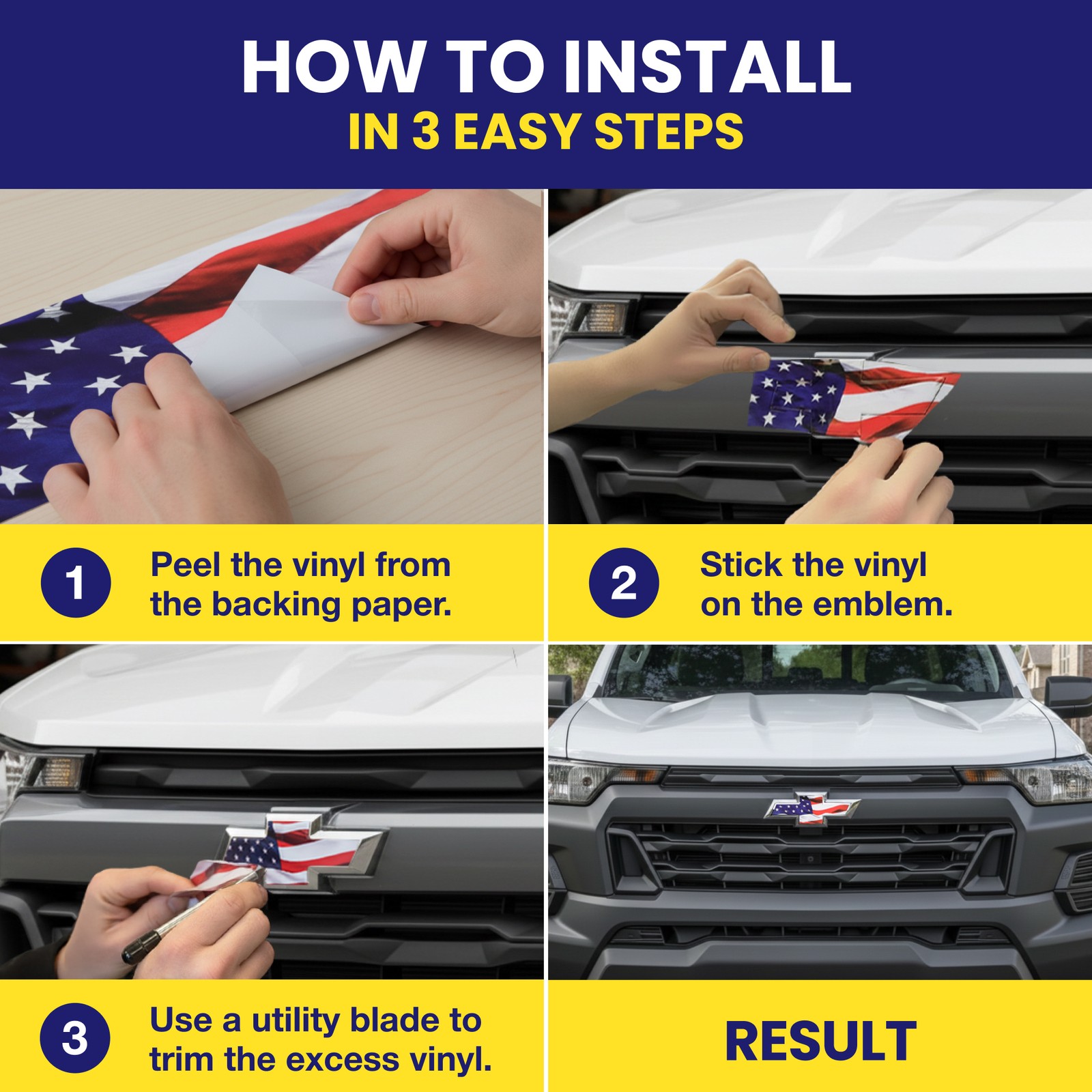 Chevy Colorado American Flag Grille Tailgate Bowtie Overlay Decals 2014-2021