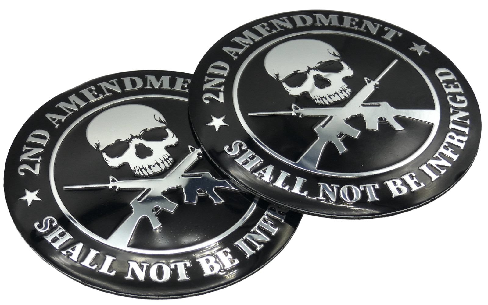 2x Metal 2nd Amendment Decal Sticker Emblem Badge Auto Car Truck Dome 2.20″