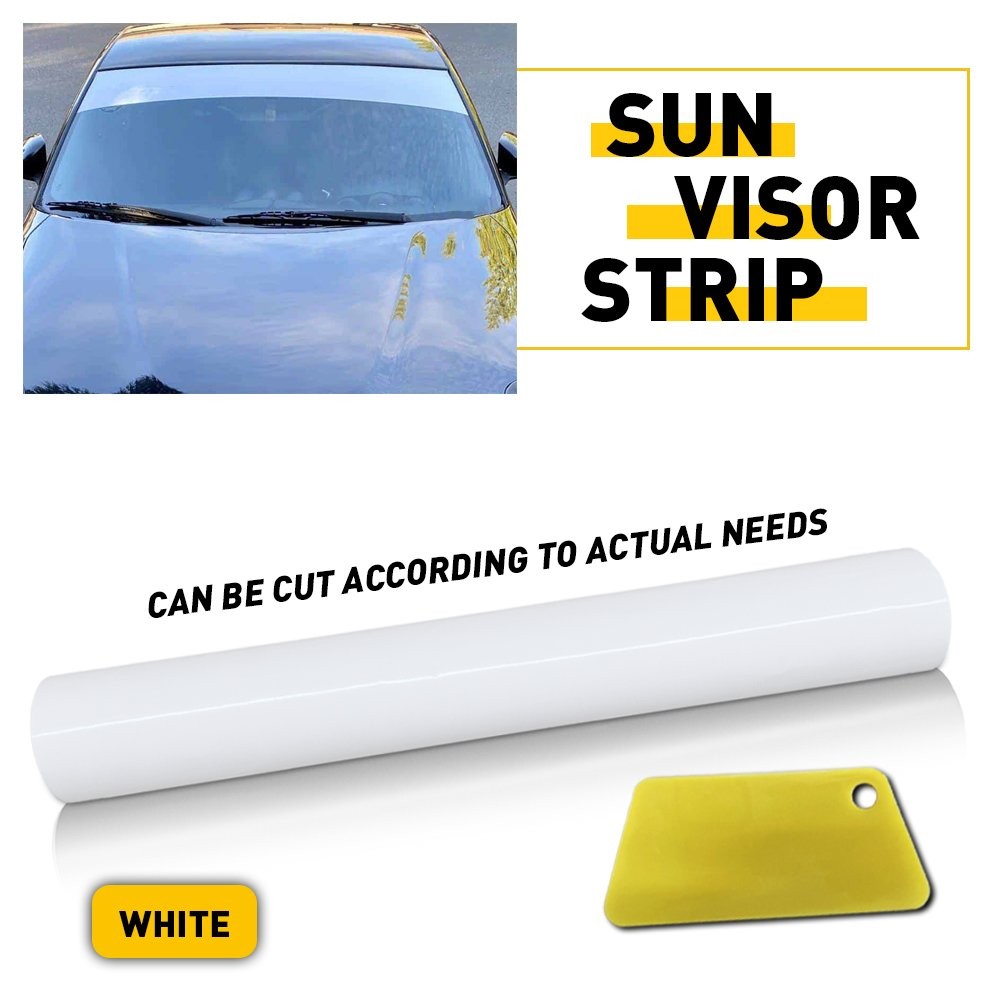Anti-UV Windshield Decal Sun Visor Strip Tint Film Front White Window Trim Cover