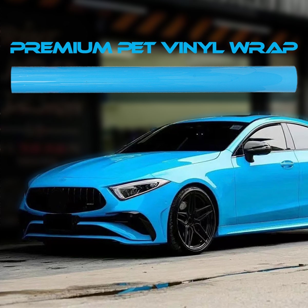 5FTx50FT PET Crystal Ice Cream Blue Vinyl Wrap Self-Adhesive Air Release