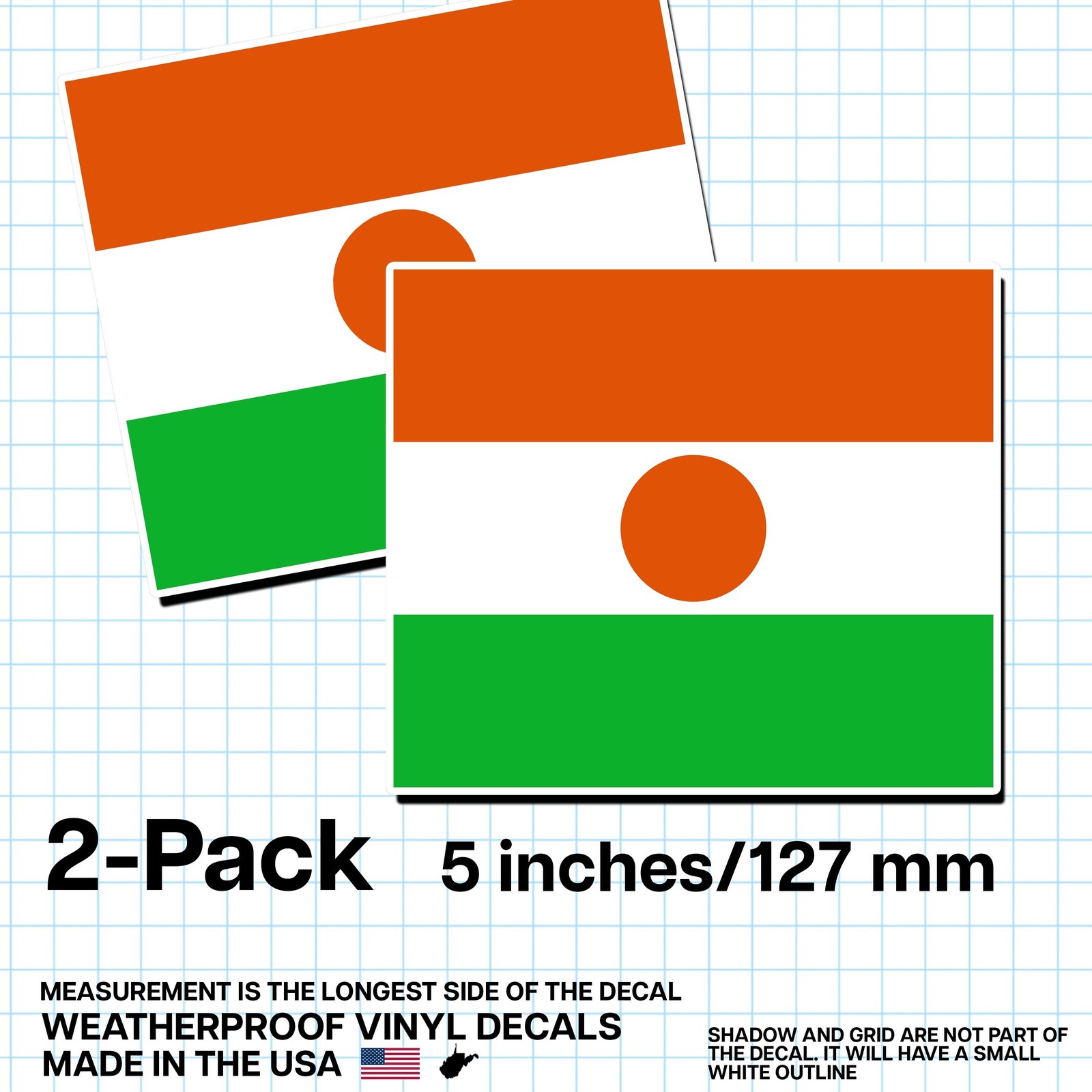 Niger Flag Sticker 5″ 2-Pack – NE Decal – Nigerien Pride Vinyl