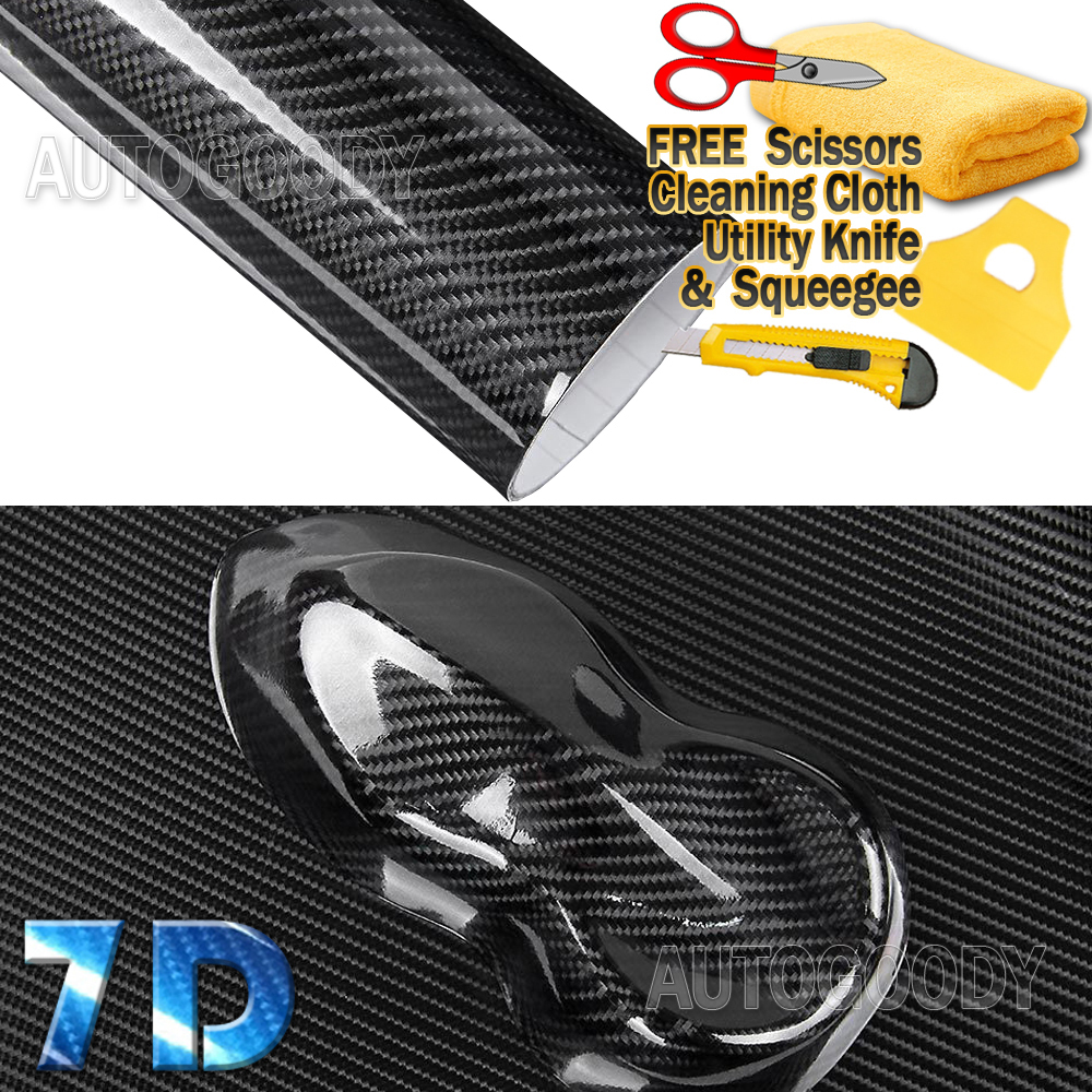 60″ x 60″ Super Gloss 7D Black Carbon Fiber Vinyl Air Bubble Free 5ft x 5ft 6D