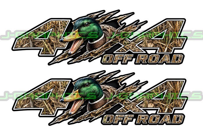 4×4 Off Road Tall Grass Camo Duck Hunt Decal Truck Bedside Fender Sticker Pair A