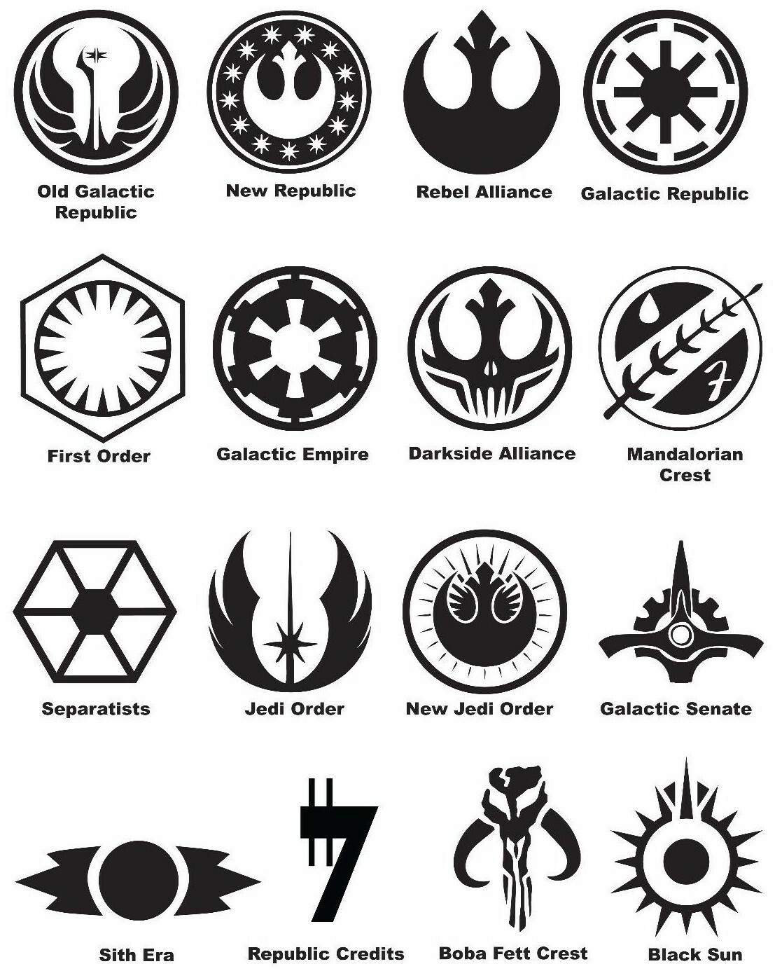 Star Wars Symbols Phone Window Vinyl Decal Bumper Sticker Sith Jedi Boba Fett