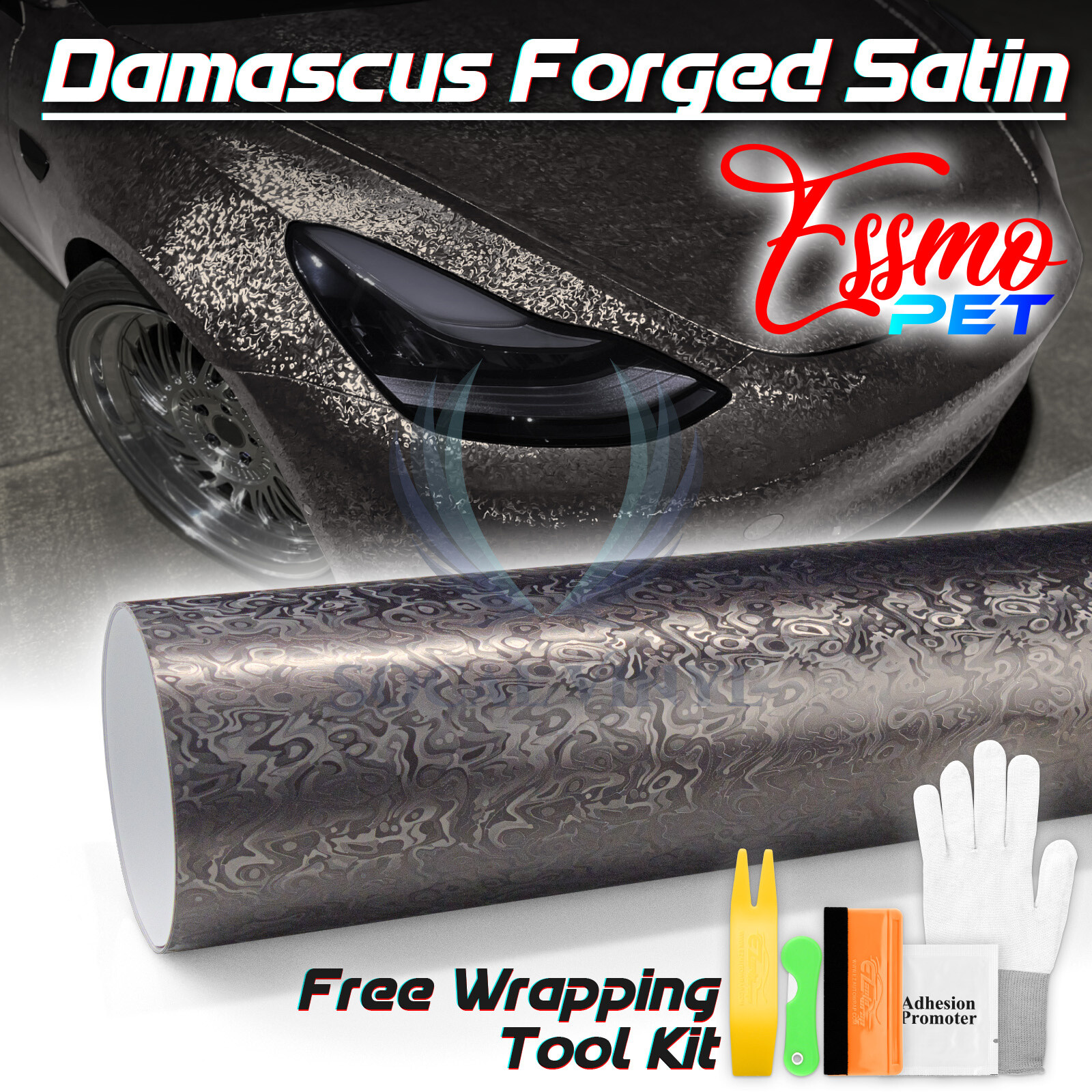 PET Damascus Steel Forged Carbon Fiber Nardo Gray Car Vinyl Wrap Decal Sticker