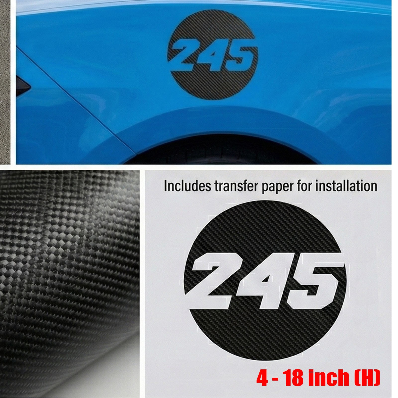 Custom Round Racing Number Carbon Fiber Vinyl Sticker Decals x2 Show Paint Color