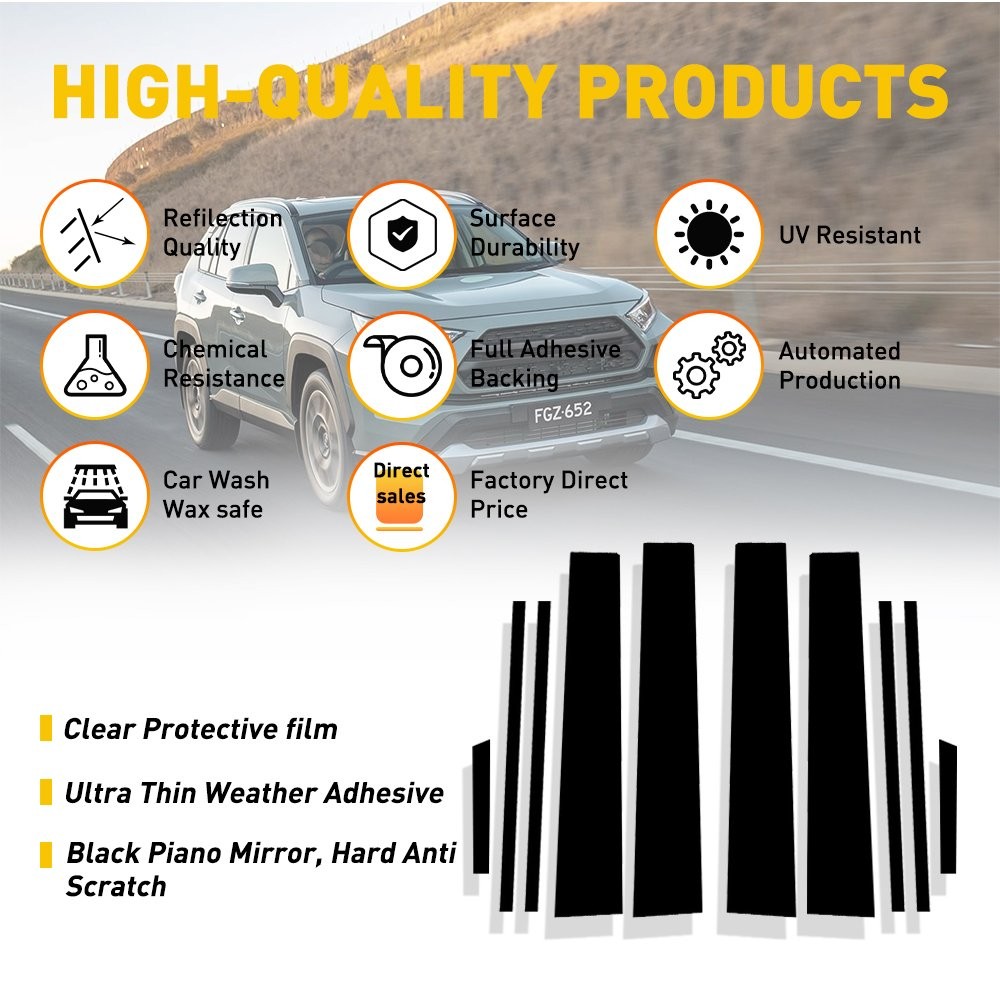 10/20x Decal Cover Fits For TOYOTA RAV4 2019-2021 Set Pillar Posts Door Window J