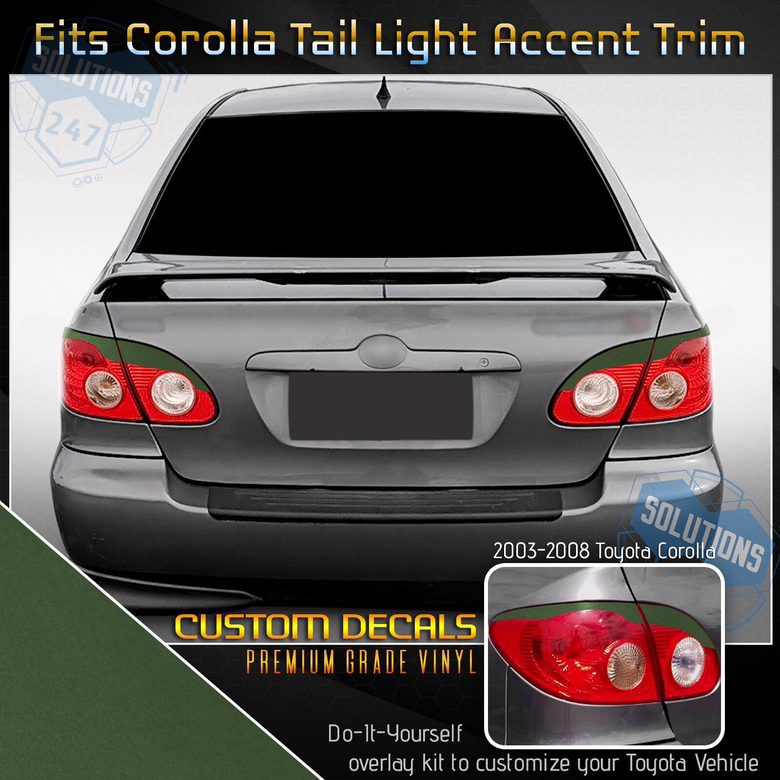 For 2003-2008 Toyota Corolla Tail Light Eyelid Eyebrow Trim Overlay Decals Matte