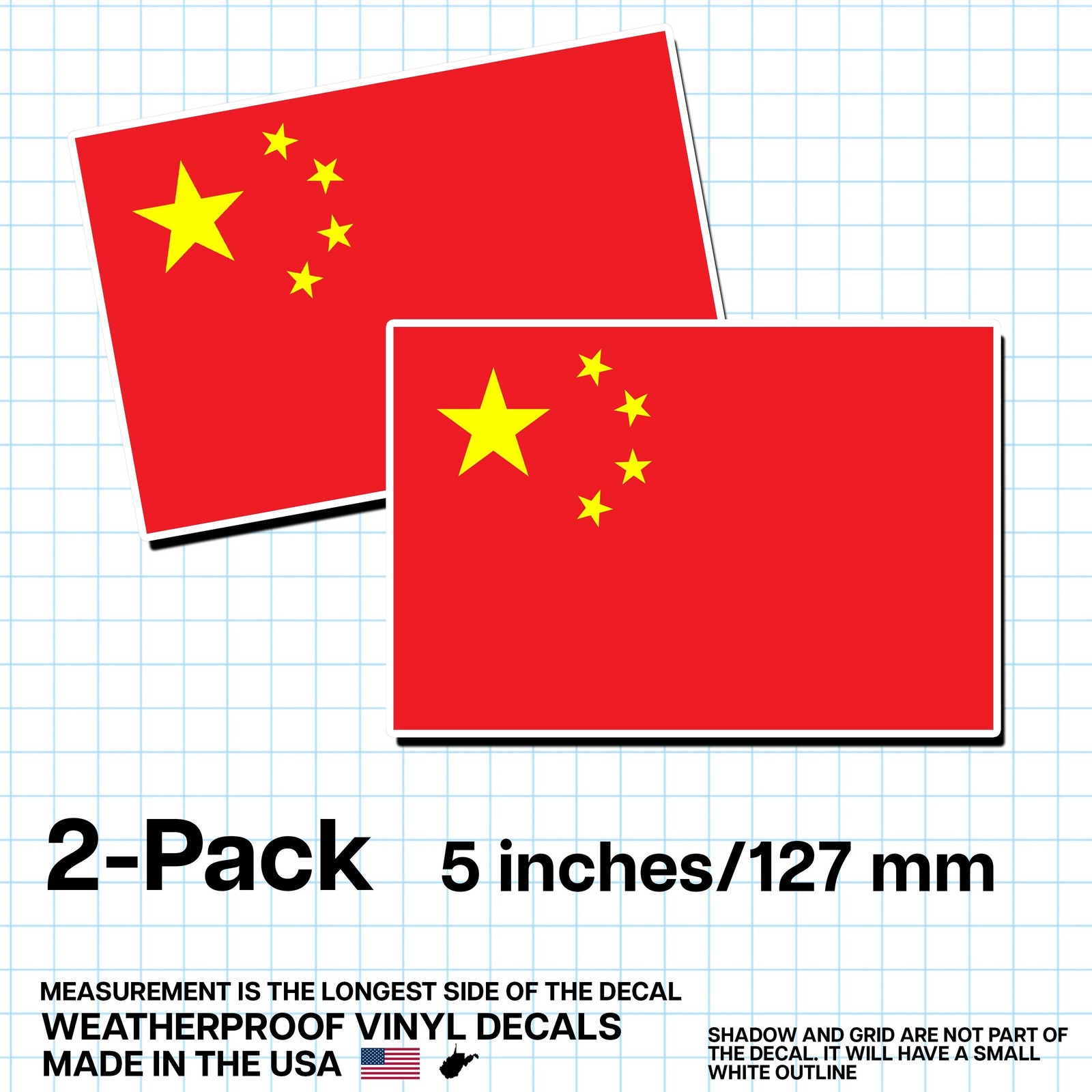 China Flag Sticker 5″ 2-Pack – CN Decal – Chinese Pride Vinyl