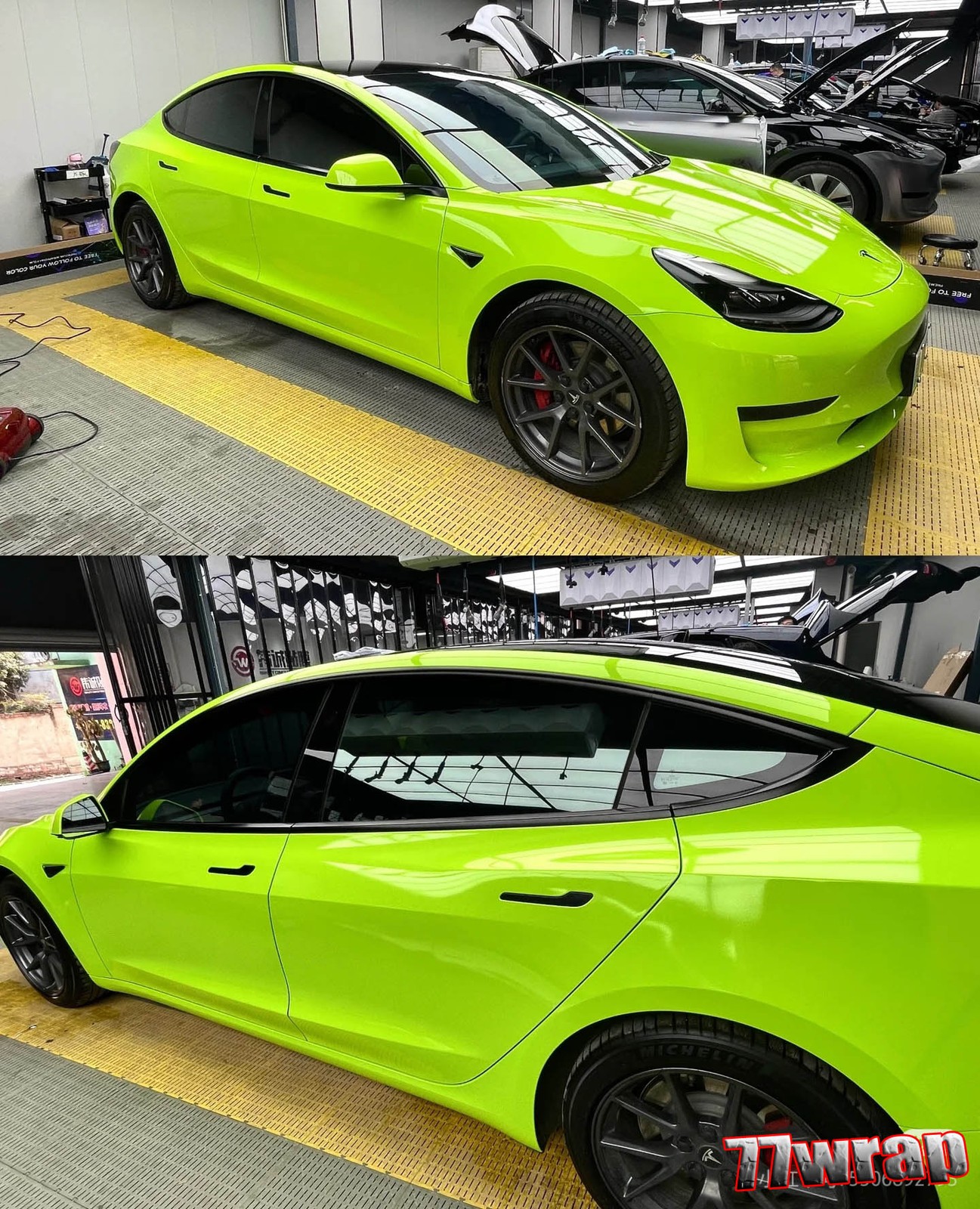 PET Glossy Whole Car Truck SUV Vinyl Wrap Hood Sticker Stretch Apple Green HDUS