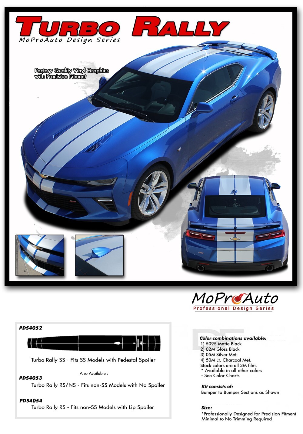 2018 2017 2016 Camaro Turbo Rally Dual Racing Stripes Vinyl Graphic Decal SS V6