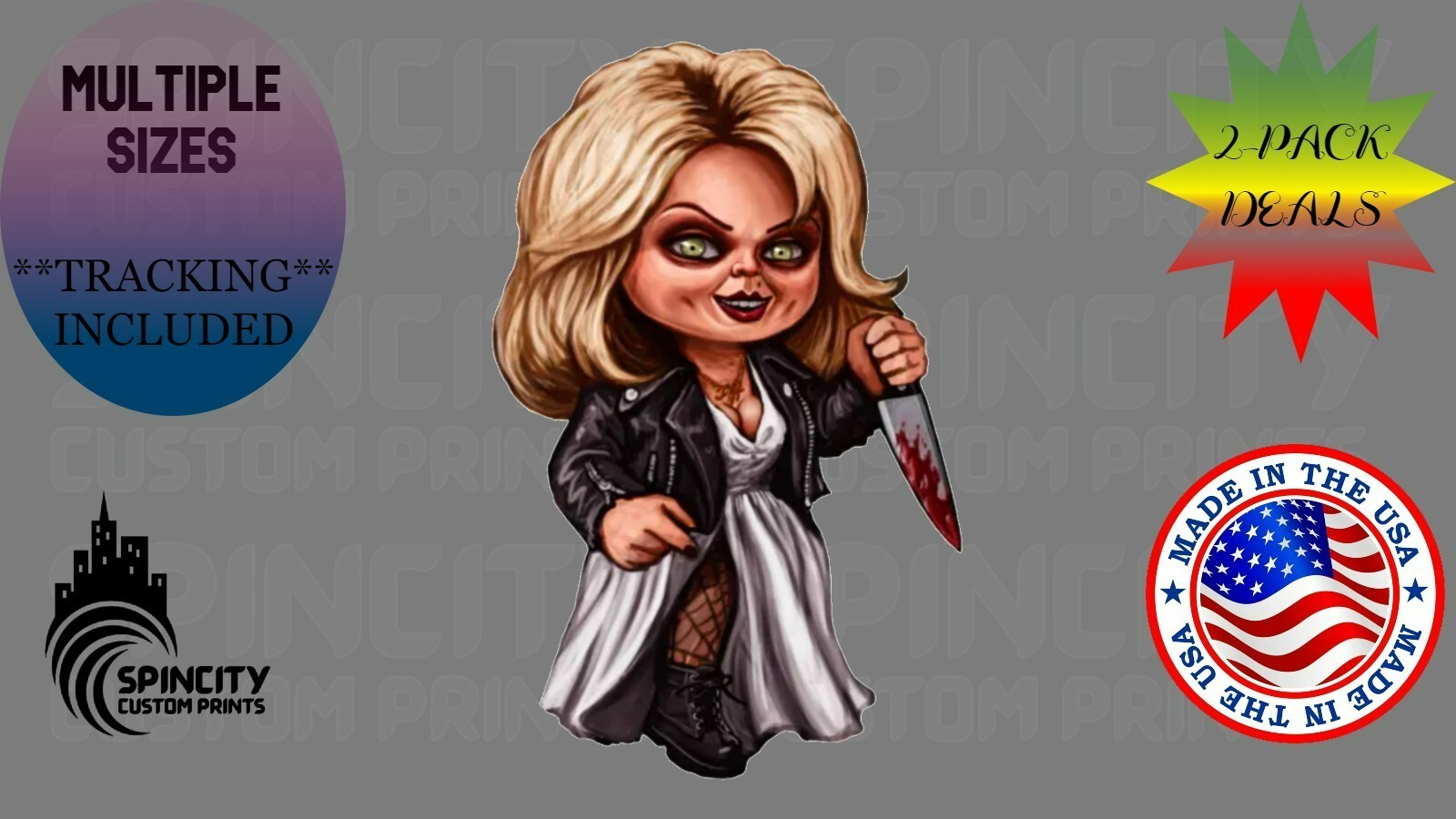 Tiffany Chuckys Bride Car Window Vinyl Decal Halloween Horror Laptop Sticker NEW