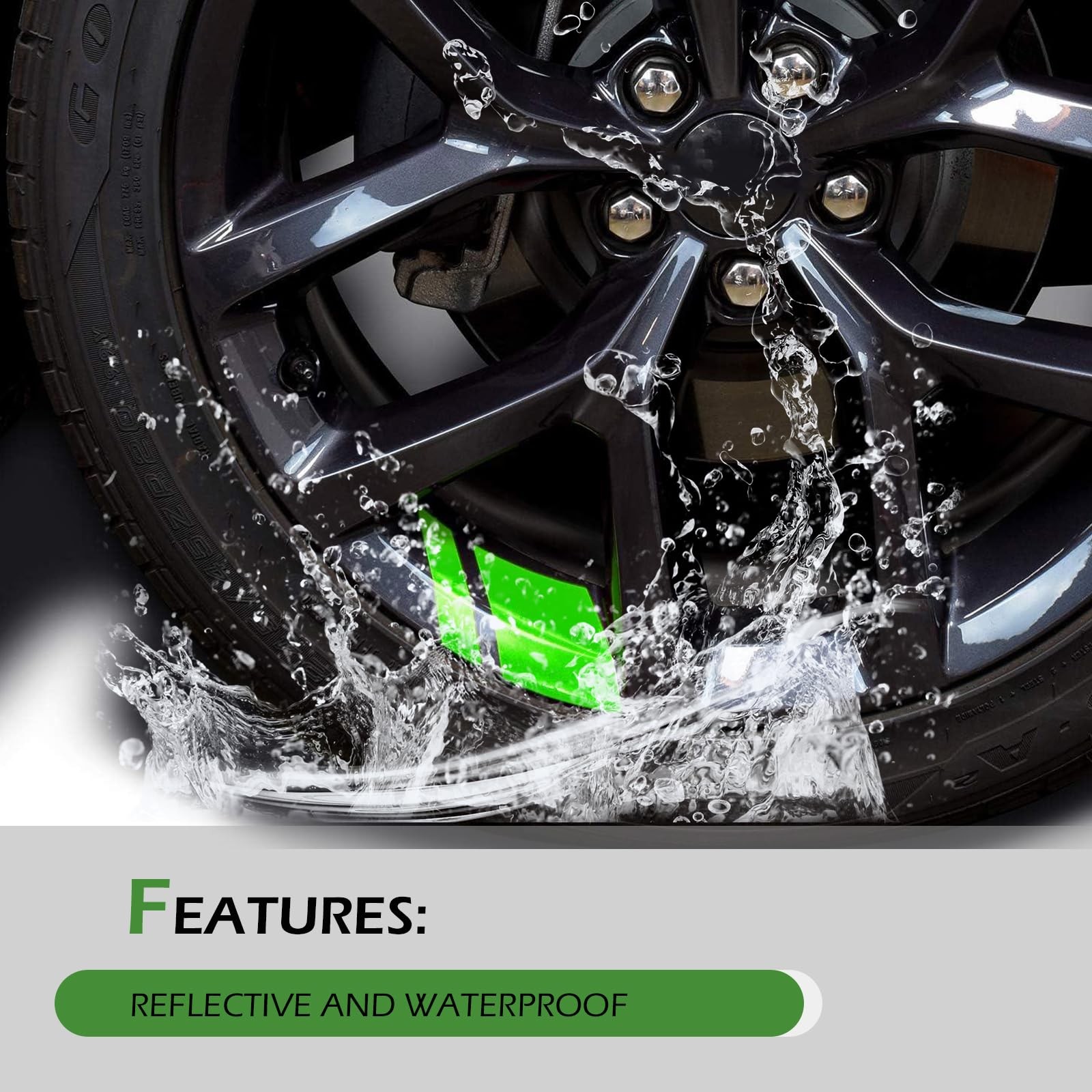 Ferianl 6PCS Car Tire Stickers, Reflective Wheel 3.93 x 2.75 Inches, green