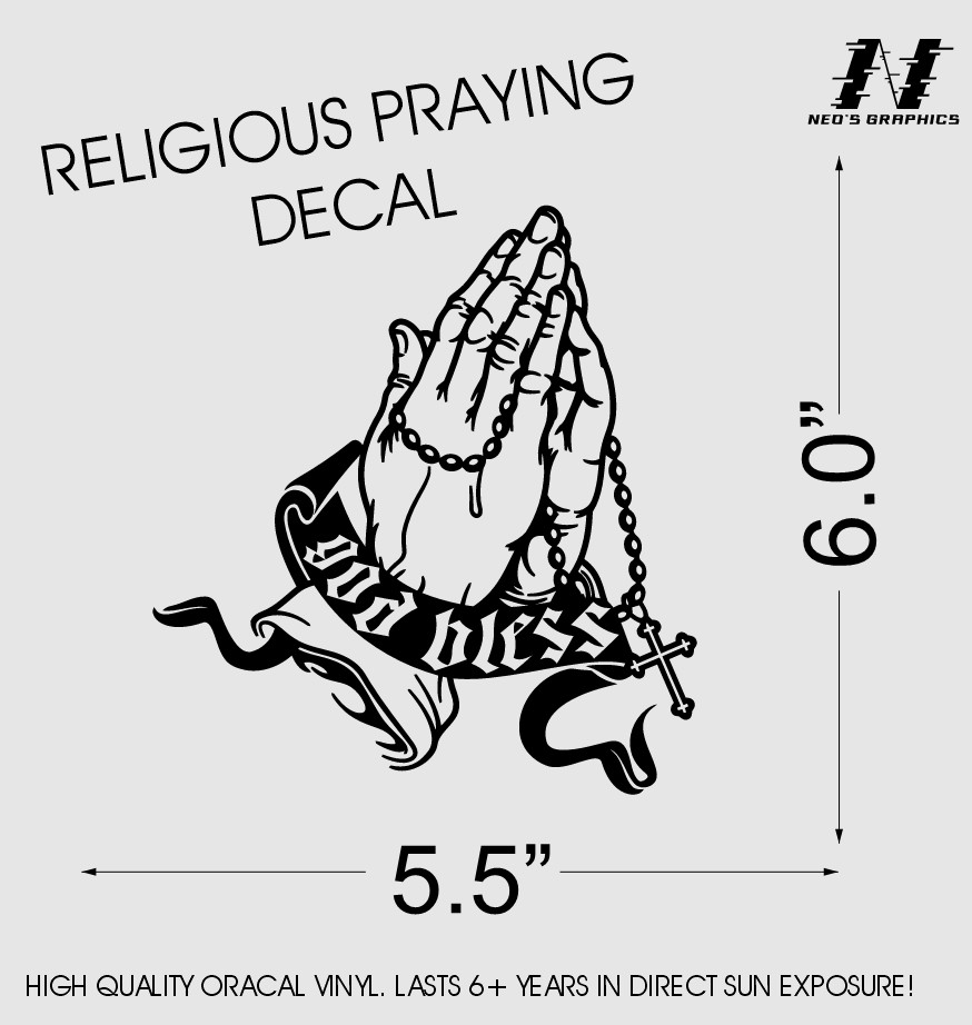 Praying Hands Faith Decal Sticker Christan Catholic Rosary God Virgen Mary Jesus