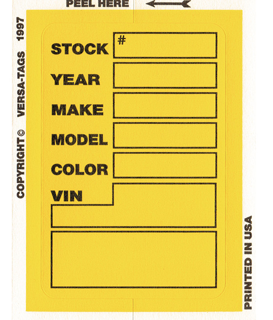 Car Dealer Inventory Stock Sticker Kleer Bak Versa Tag 100 pk 3″ X 4″
