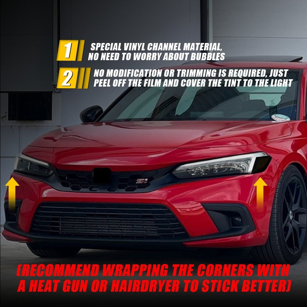 For 2022-2025 Civic Headlight Side Marker Front Precut SMOKE Vinyl Tint Overlays