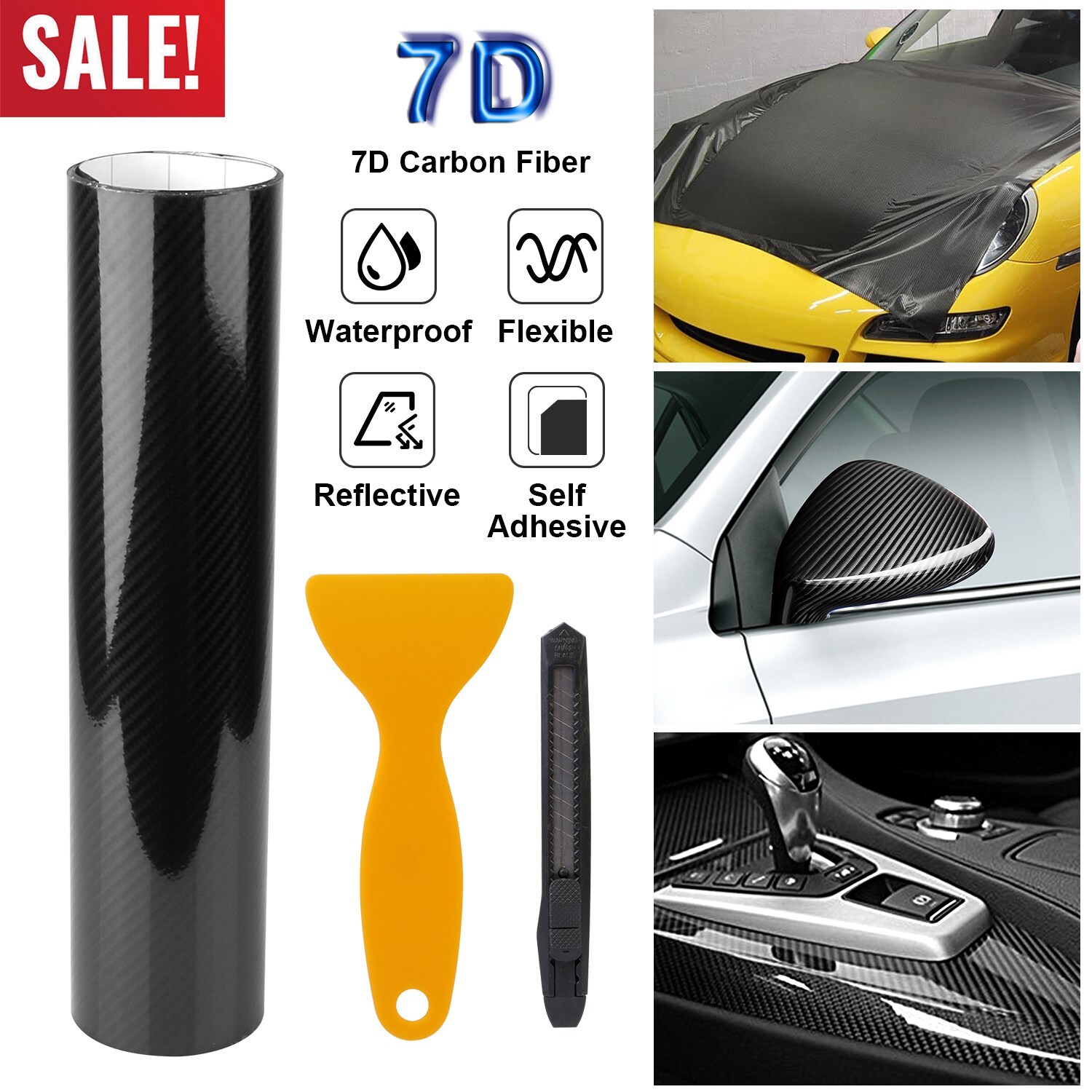7D Carbon Fiber Car Wrap High Gloss Vinyl Wrap Film Air Release Self Adhesive