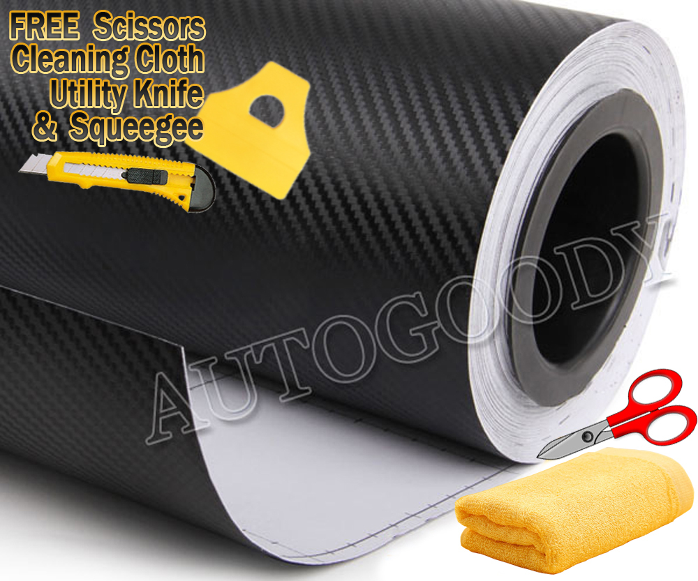 108″ x 60″ Black Carbon Fiber Vinyl Film 3D Bubble Free Air Release 9ft x 5ft