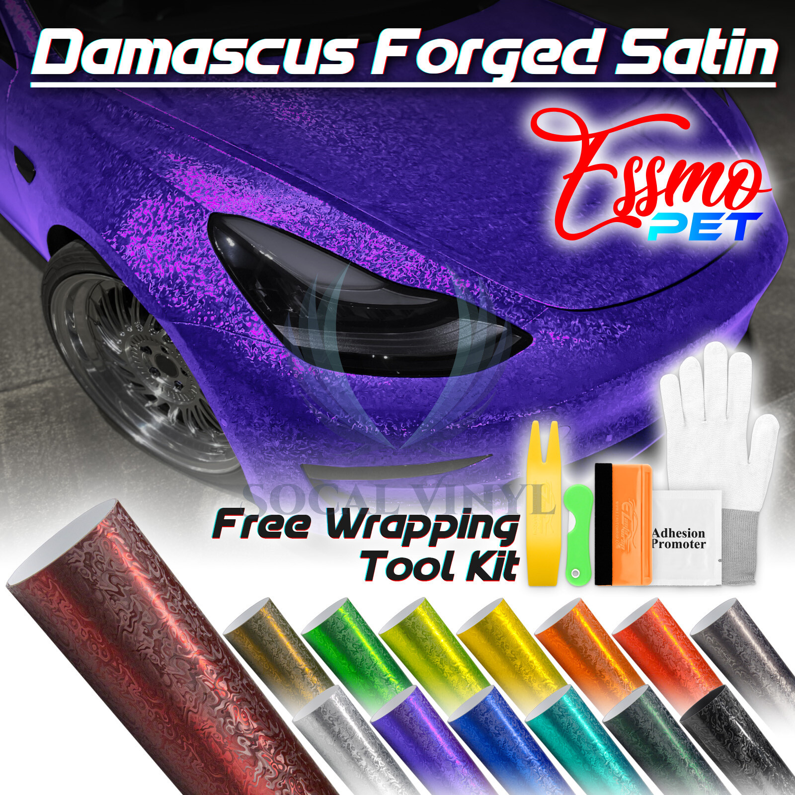 PET Damascus Steel Forged Carbon Fiber Satin Car Vinyl Wrap Film Sticker Sheet