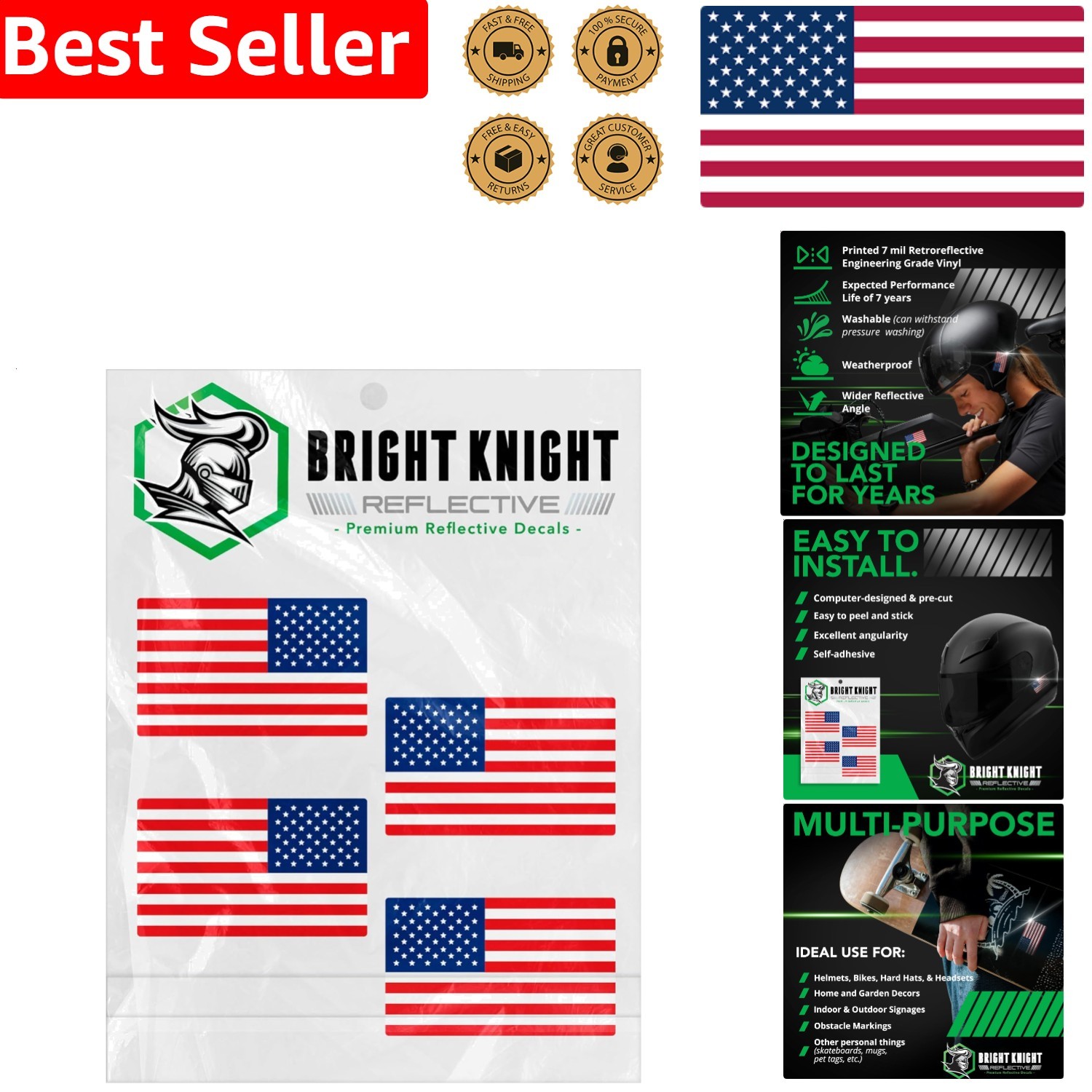 Reflective Vinyl Safety Stickers Car Truck Motorcycle Helmet