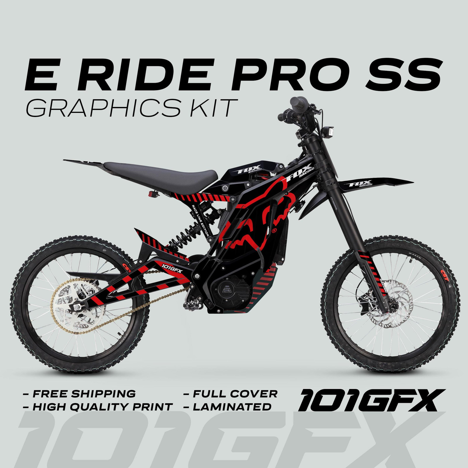 E Ride Pro SS Graphics Kit FOX Race Line Black Red Decals Stickers kit ERide