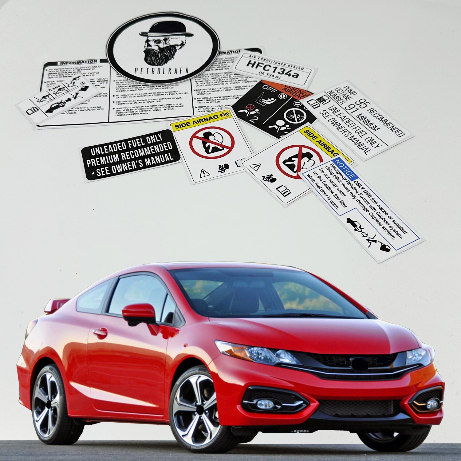 Honda Civic Si 2012 2015 Underbonnet Car Restoration Warning Labels Stickers