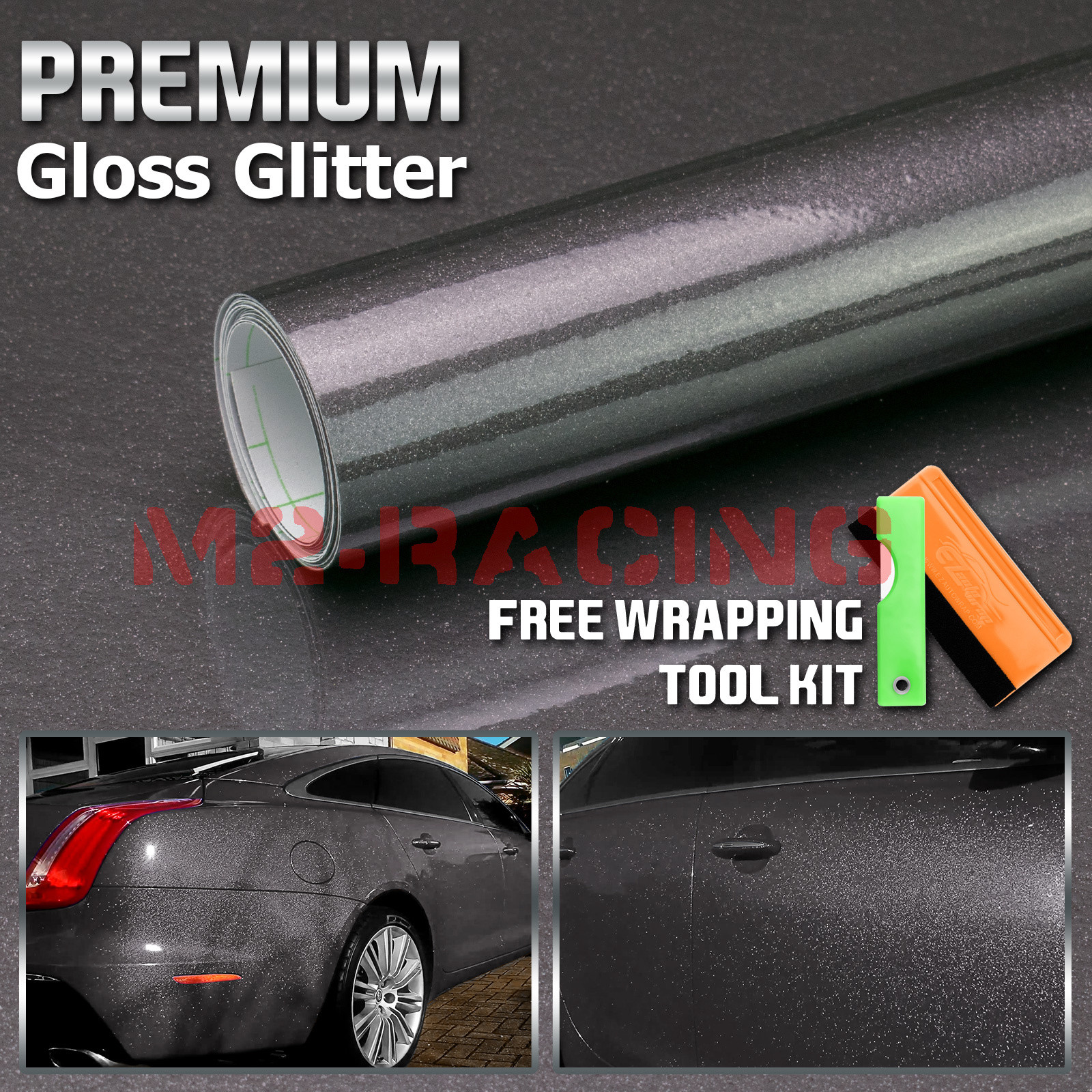 *Premium High Gloss Glitter Gray Sparkle Car Vinyl Wrap Sticker Decal Sheet Film