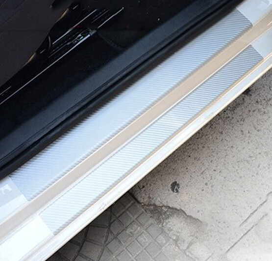 4PC Carbon Fiber Car Door Sill Scuff Cover Scratch Protector Vinyl Decal Sticker