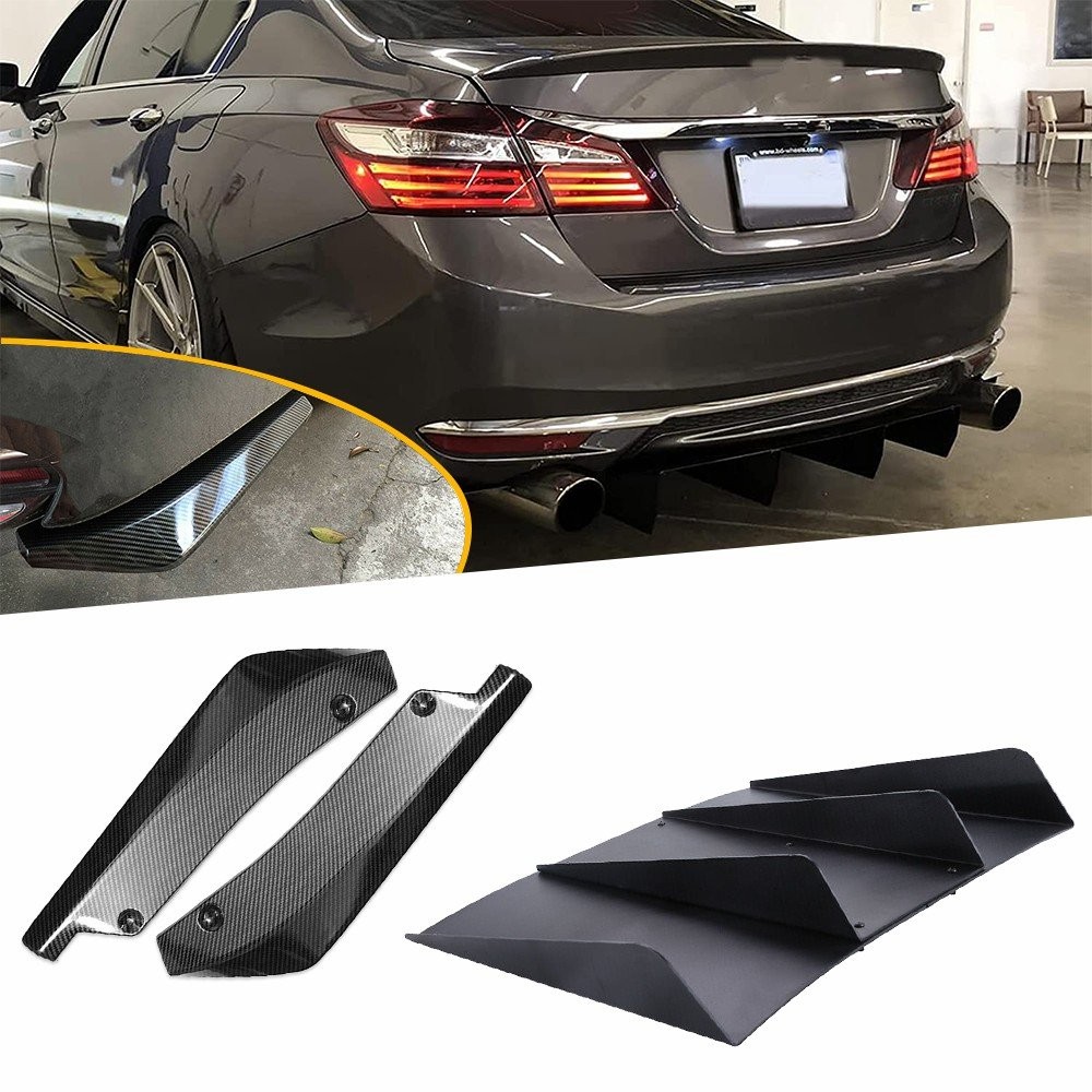 Universal Rear Bumper Diffuser 4-Fin Spoiler Lip Splitter + Rear Spats Ch M