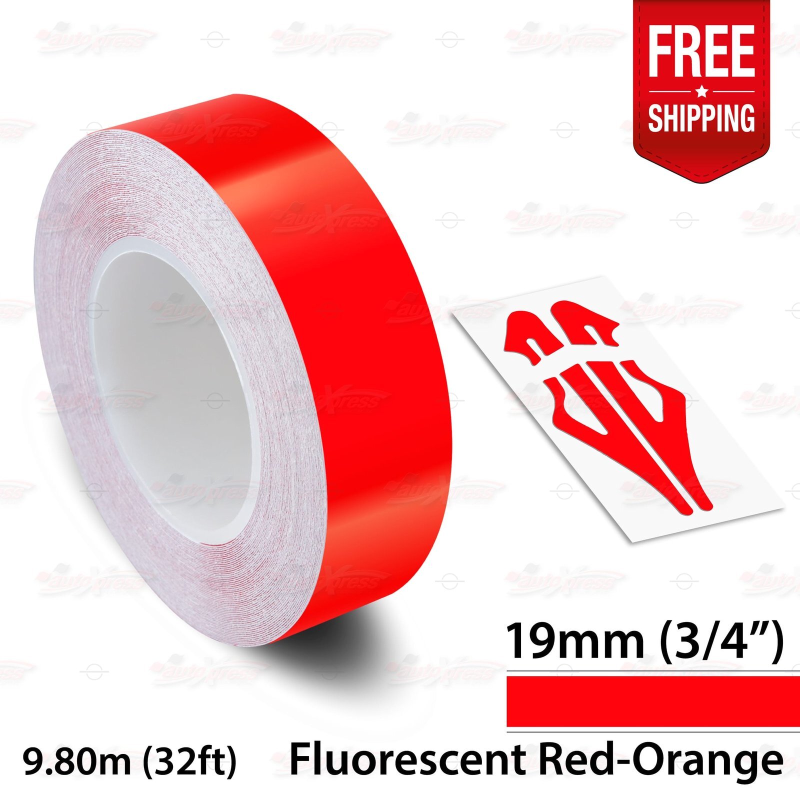 FLUORESCENT RED-ORANGE 3/4″ 19mm PIN STRIPE Striping TAPE Decal Vinyl Sticker