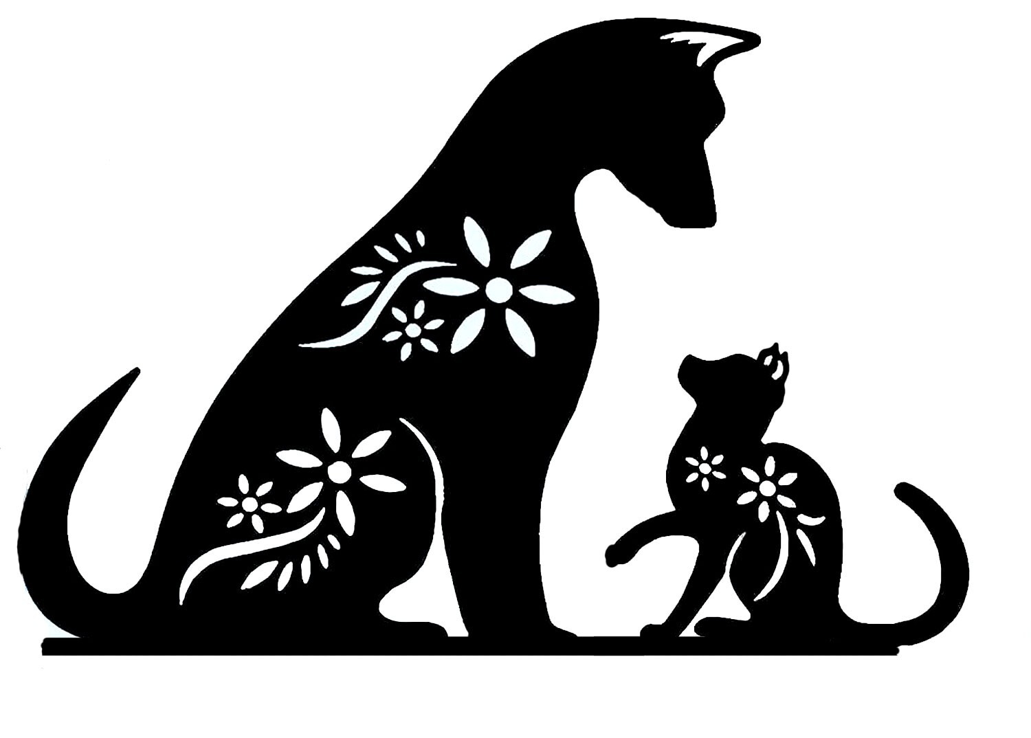 Cat & Dog Floral Silhouette Black Vinyl Decal Car Window Laptop Tablet Tumbler