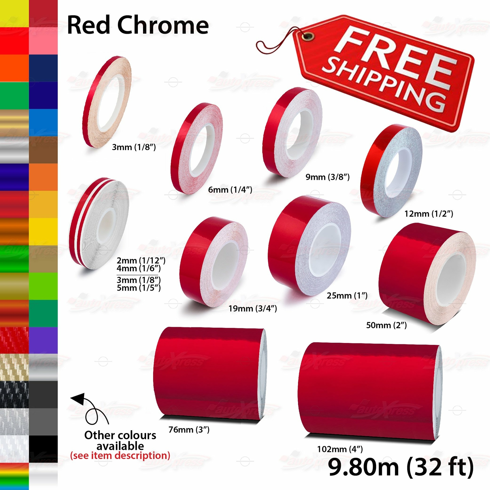 RED CHROME Roll PIN STRIPE Body PinStriping Trim Line TAPE Decal Vinyl Stickers