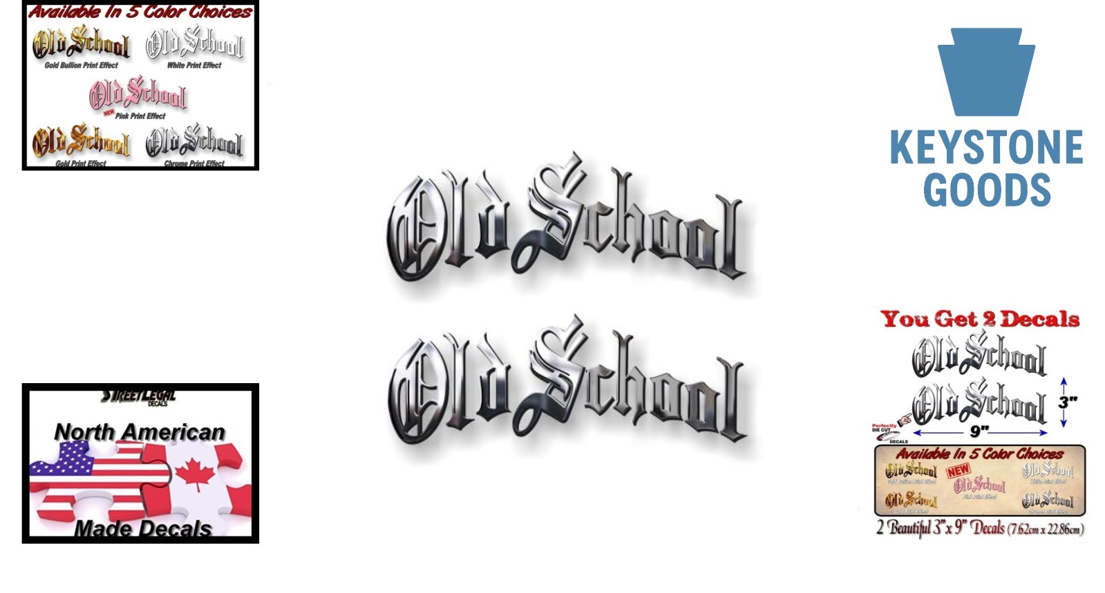 Old School Chrome Effect Vinyl Decals – 9″ Car & Vehicle Stickers