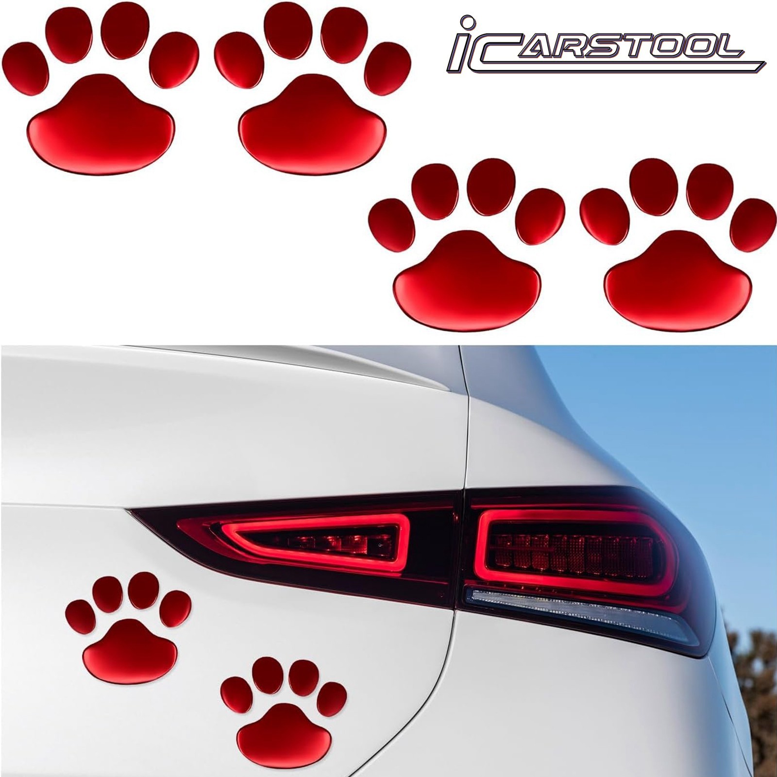 4 PCS 3D Red Dog Paw Car Decal Auto Bumper Window Laptops Decor Emblem Decal