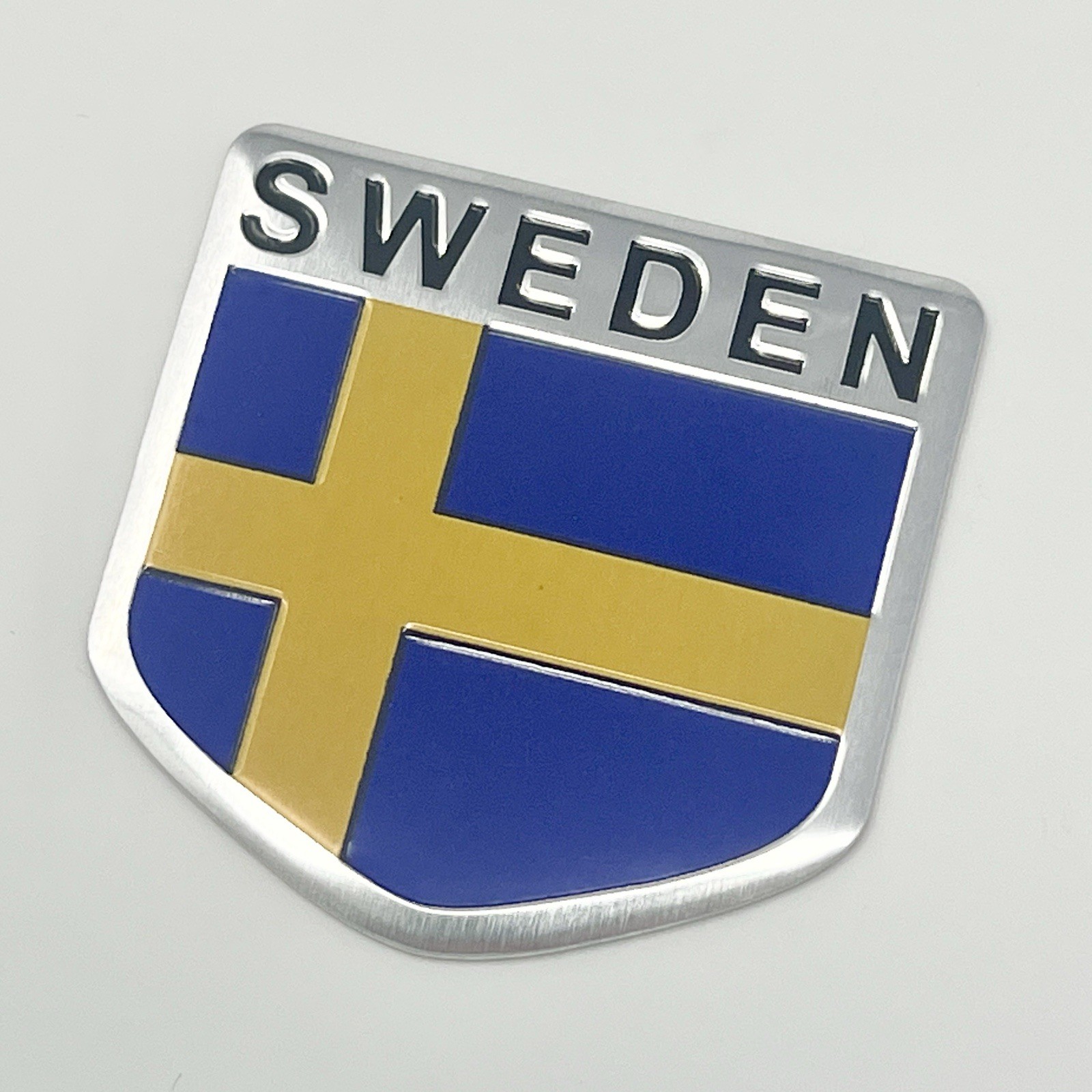 Sweden Flag Car Emblem Badge Decal English Swedish Sticker 2″x 2.25” Aluminum