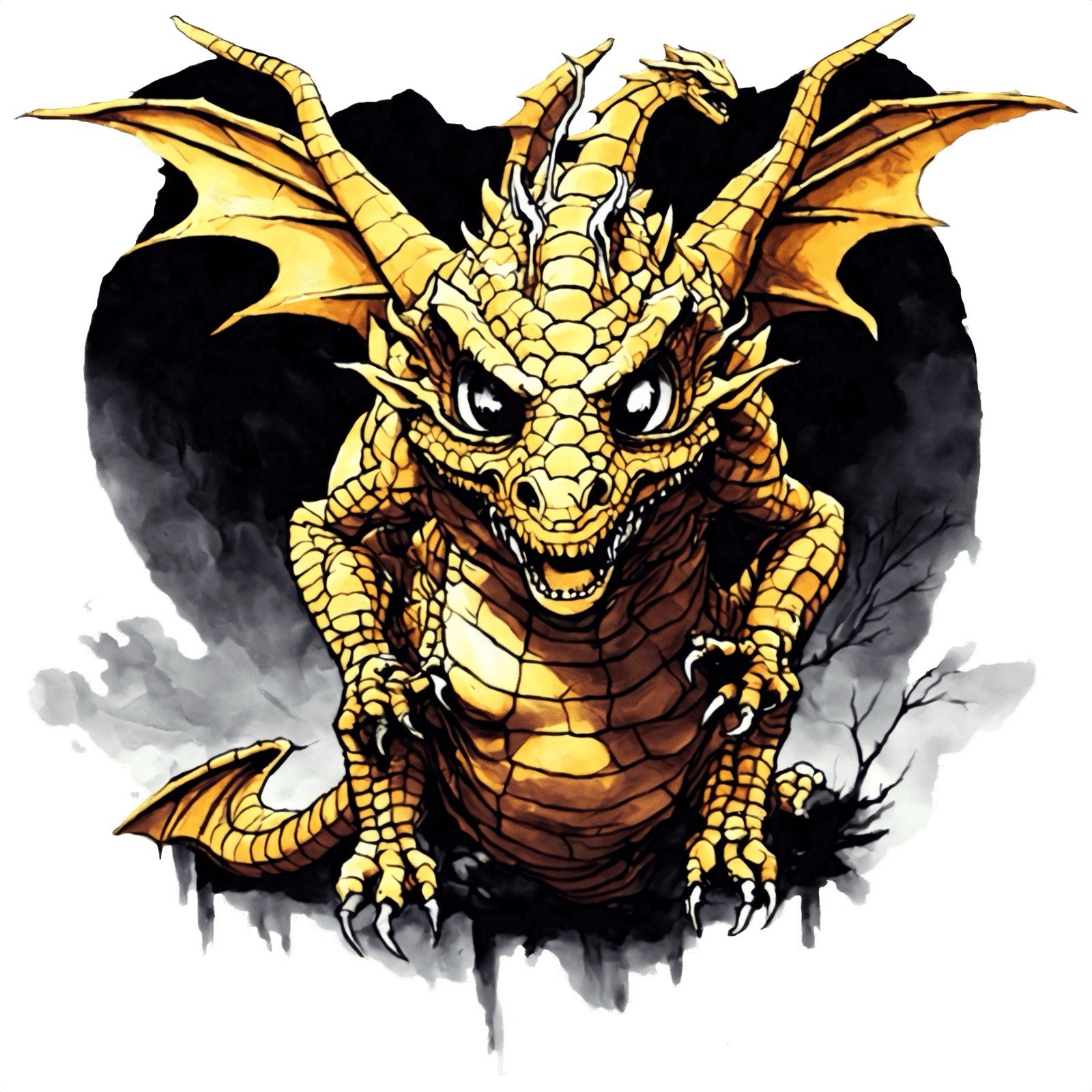 Dragon Sticker (2 Inch) A Bright Gold Colored Mystical Dragon !