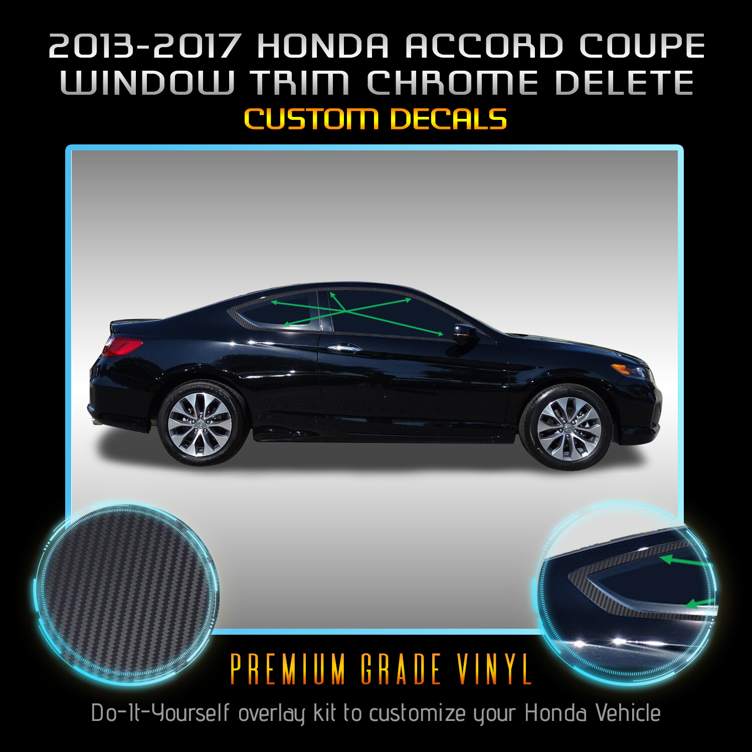 For 2013-2017 Honda Accord Coupe Only Trim Chrome Delete Kit Matte Carbon Fiber