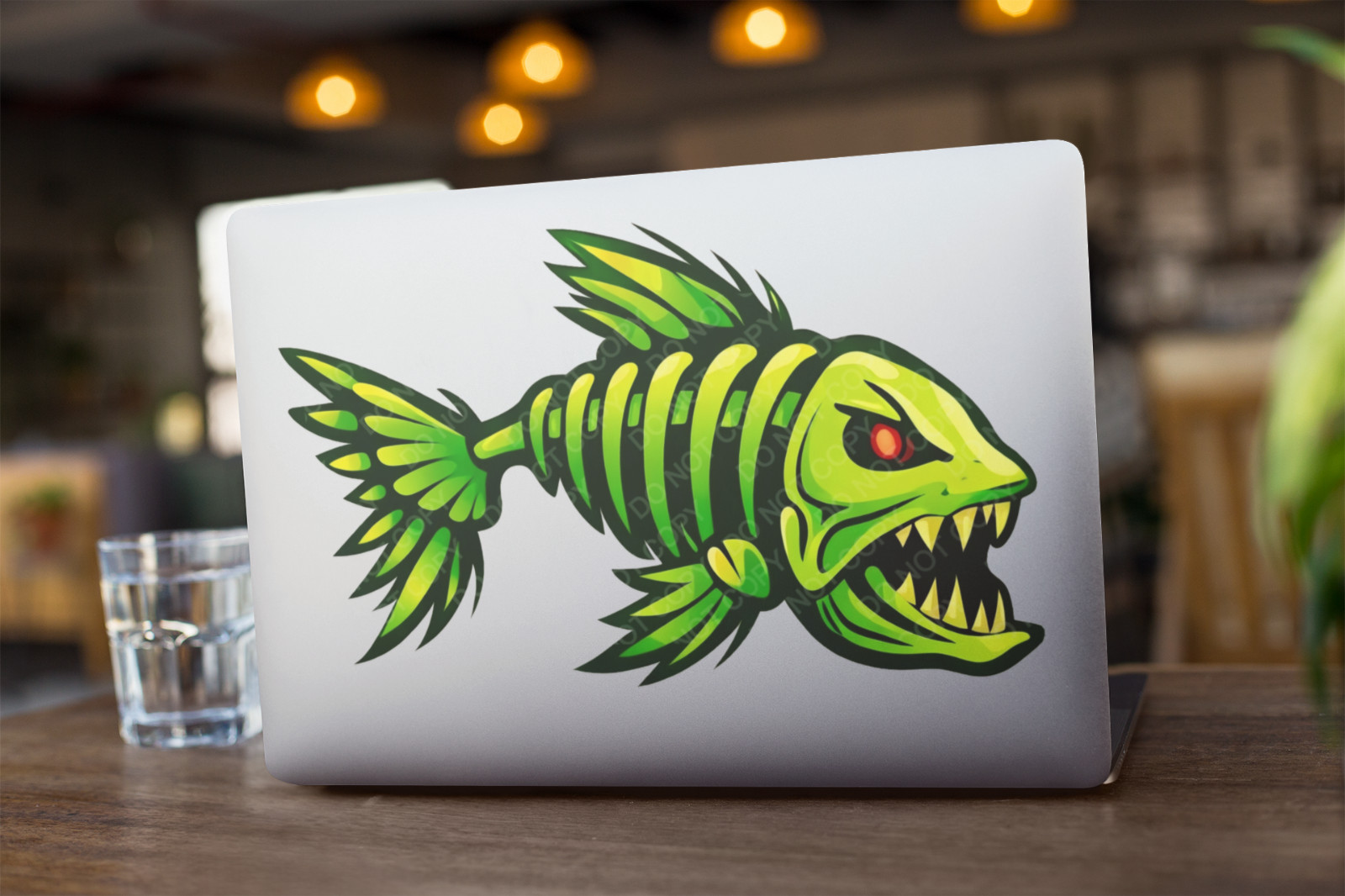 Green Skeleton Fish Truck Window Vinyl Decal Boat Fishing Weatherproof Sticker