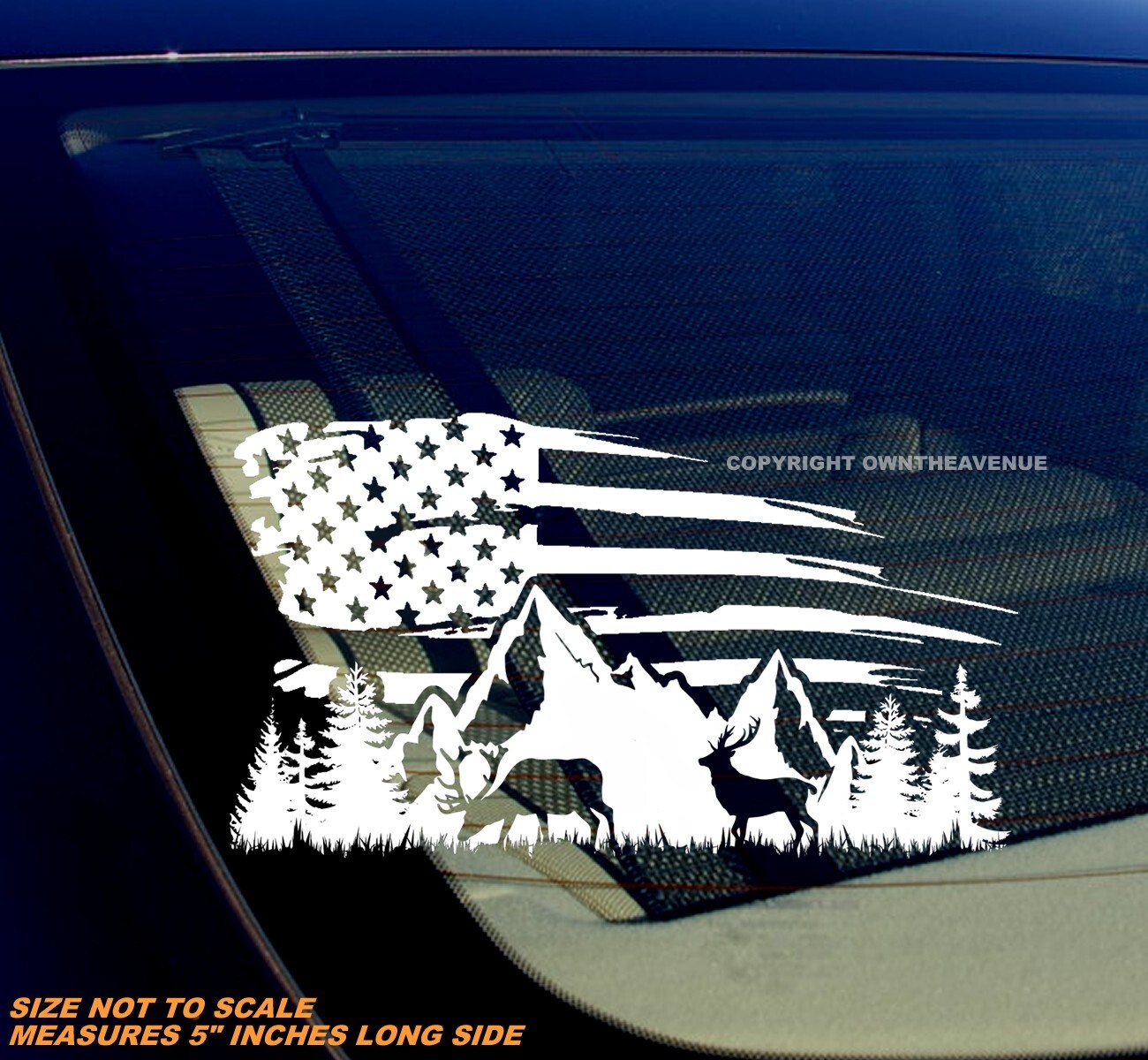 x2 Mountain Range Flag Landscape Scene Deer Vinyl Decal Sticker 5″ Inches