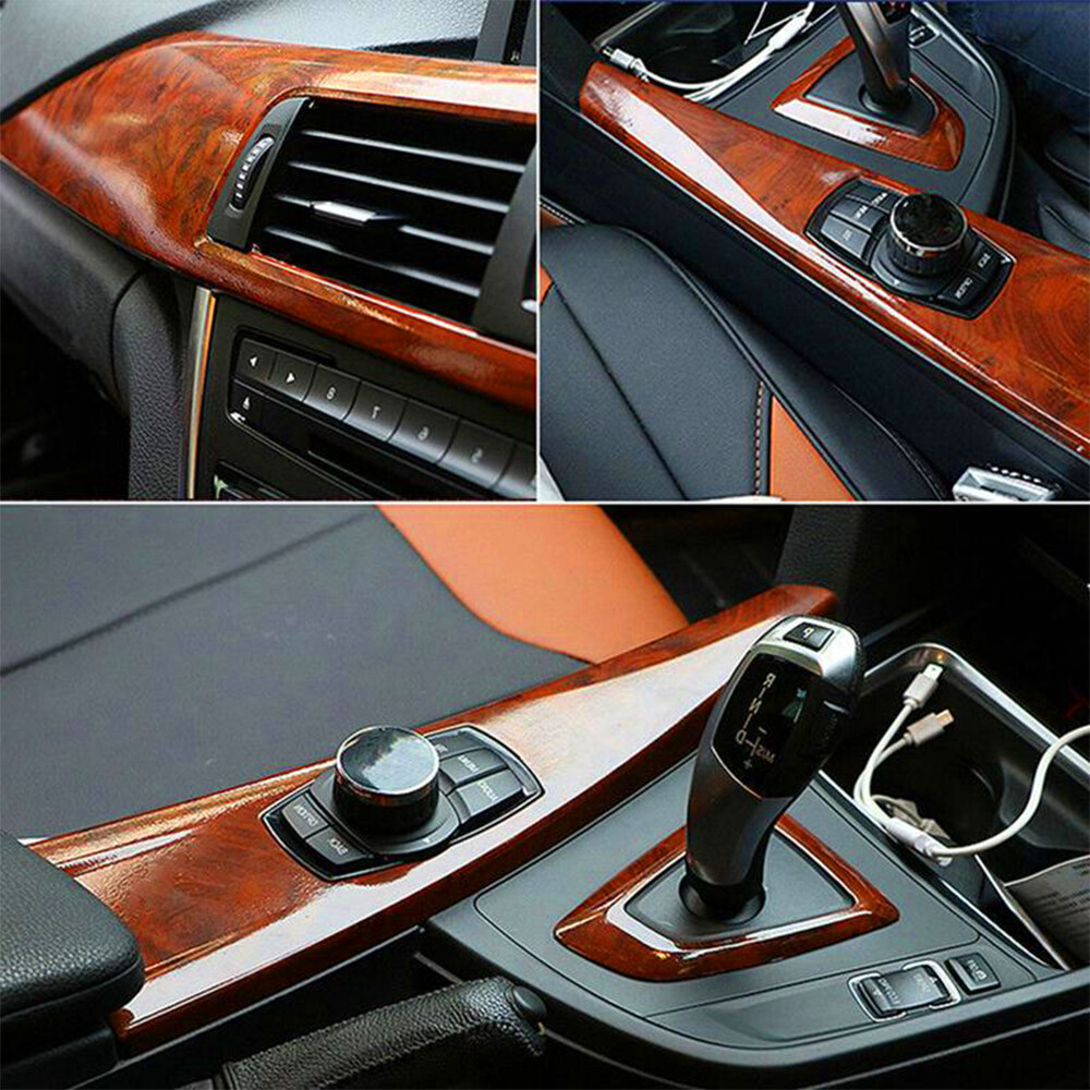 DIY Car Interior Sticker Wood Grain Textured Glossy Vinyl Wrap Decal Sheet Film