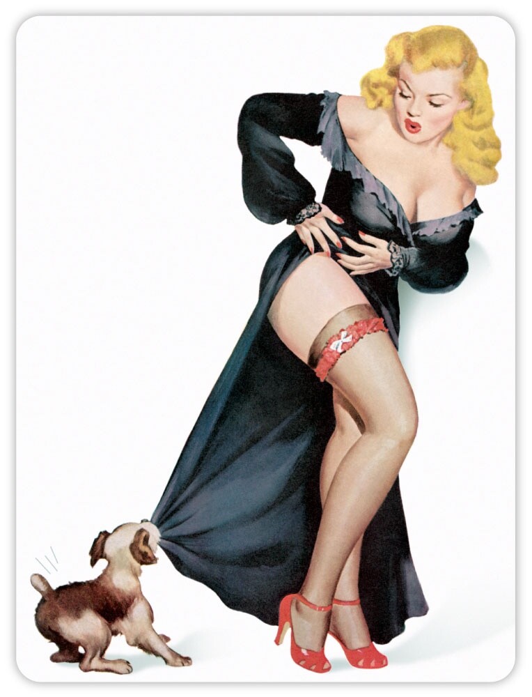 Pinup pin up pin-up girl with crazy puppy sticker decal 4″ x 5″