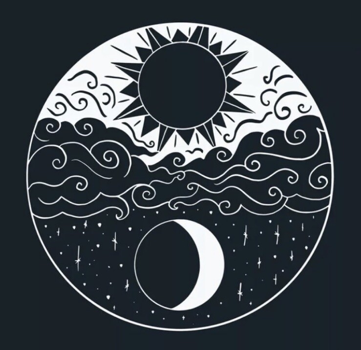 Sun Moon Sticker 4” Night Day Light Dark Stars Clouds