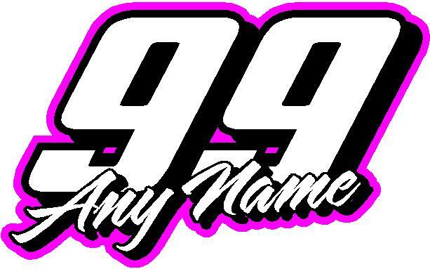 Racing name & number custom vinyl decal sticker 5″x 8″ pink any number