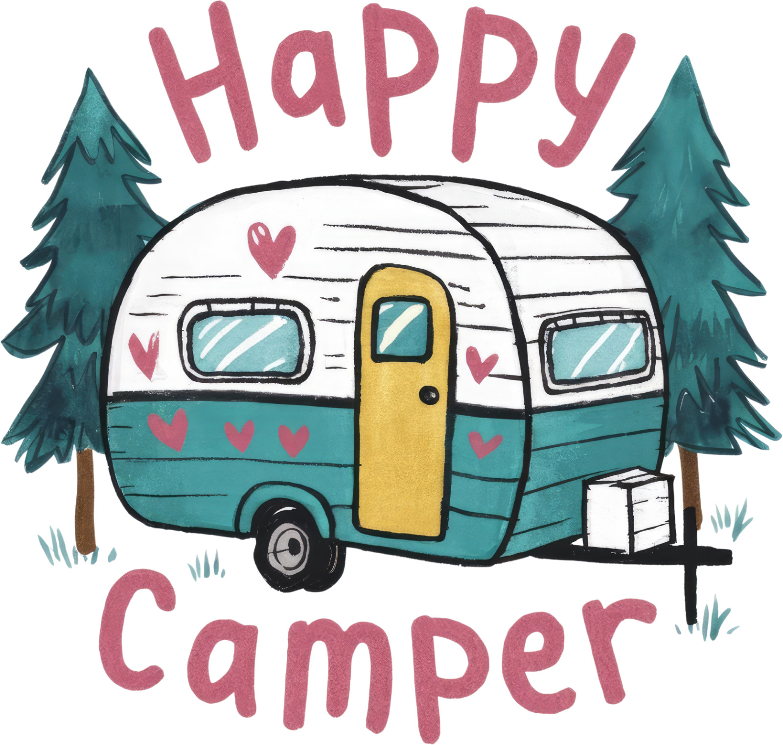Camping Sticker 4″ Happy Camper Camp Fire Tent Woods Outdoors Compass Hiking