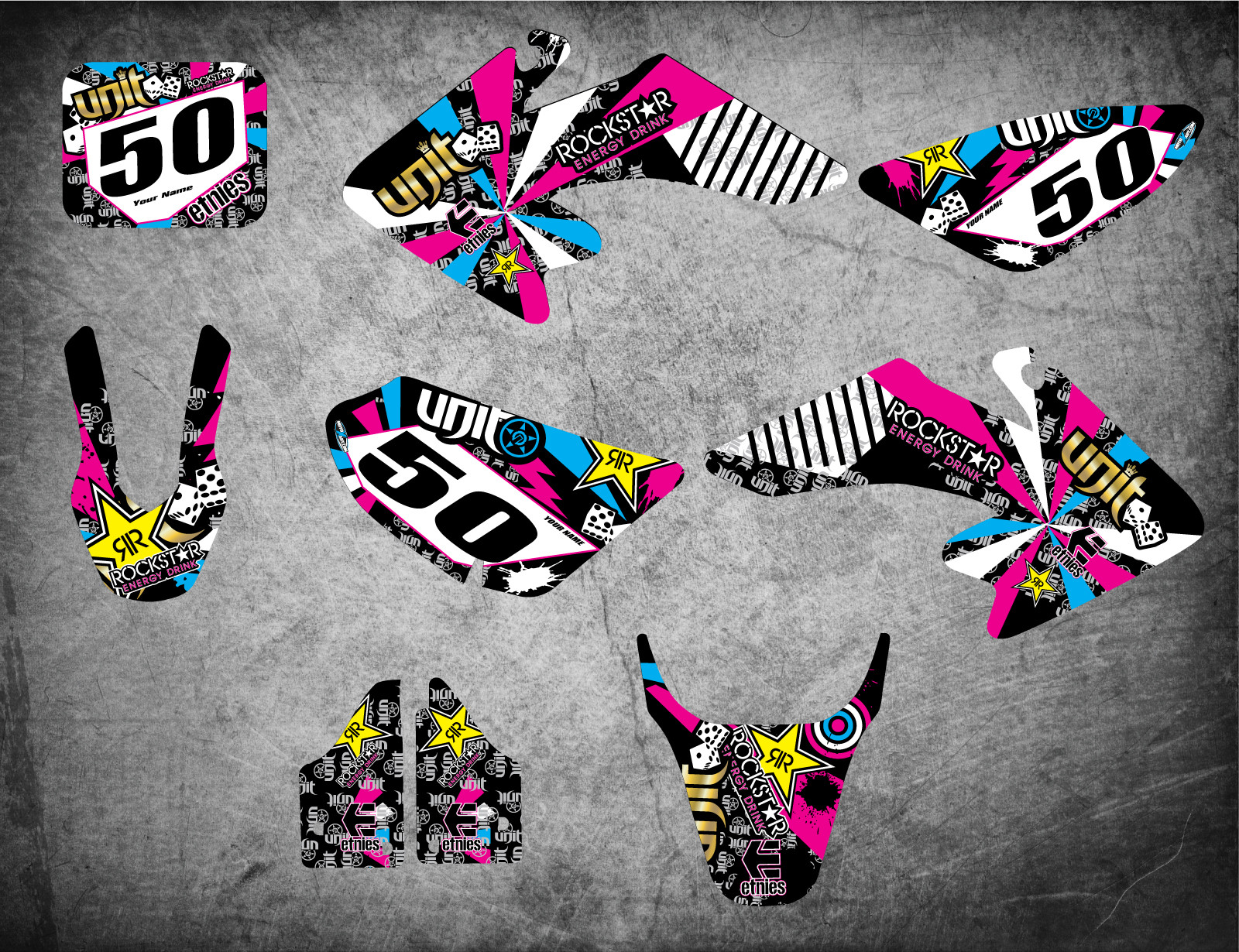 Custom Graphics Full Kit to Fit Honda CRF 50 2004 – 2012 RUSH STYLE stickers