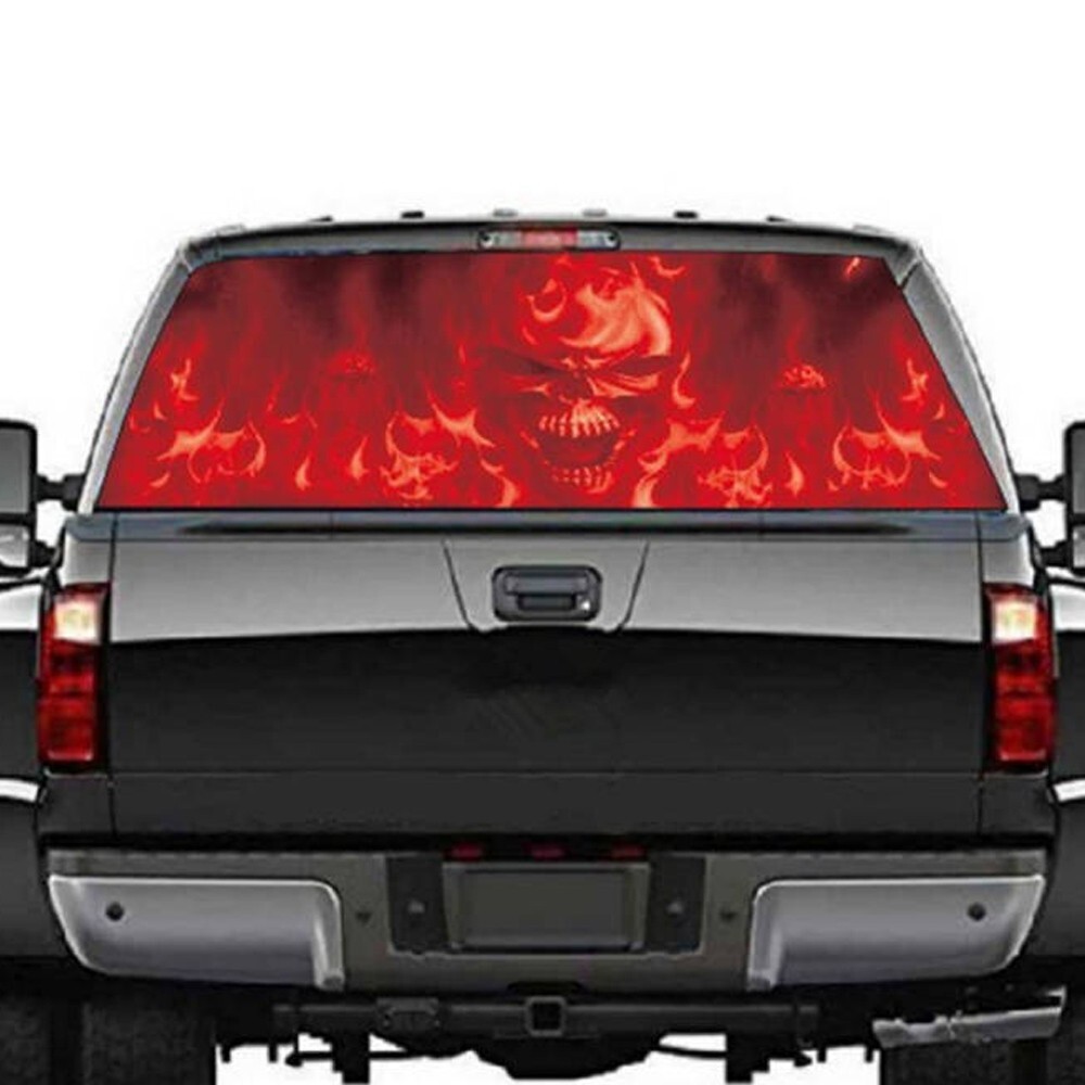 Car Rear Window Sticker Film DIY Flaming Skull Graphics Vinyl Decals Decoration